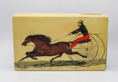 Piero Fornasetti Milano 1960 Scatola scorrevole smaltata con auto da corsa e cavallo
