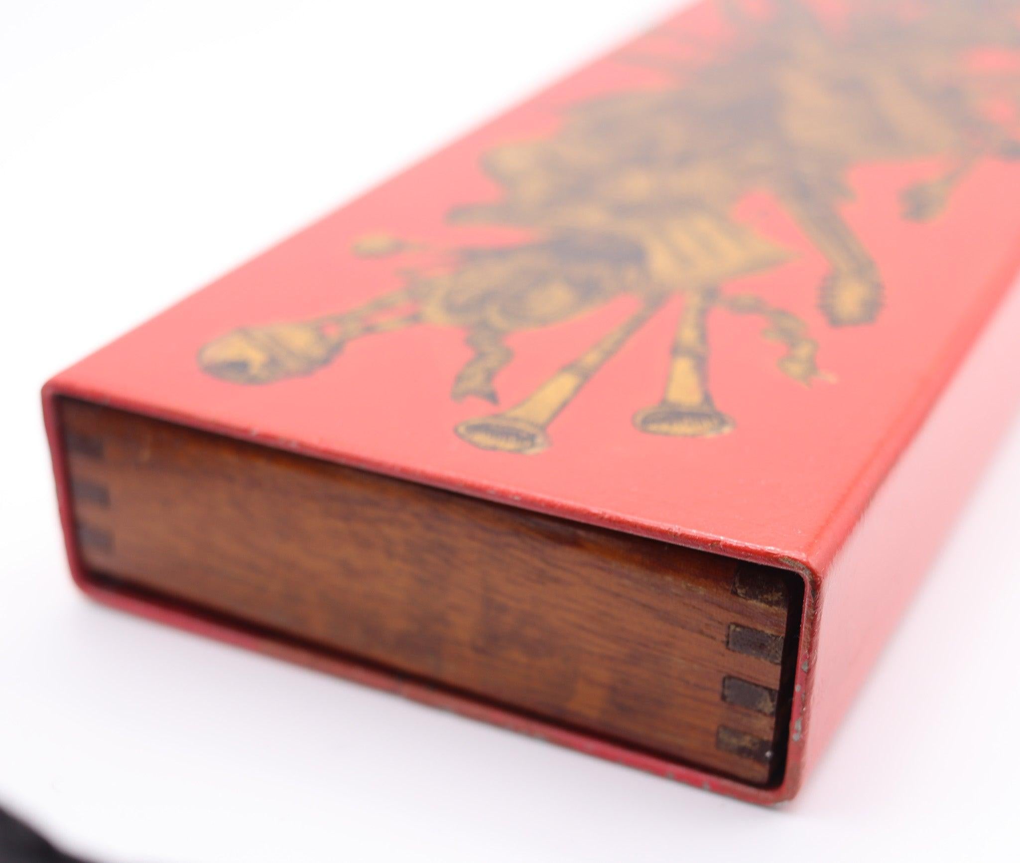 Italian PIERO FORNASETTI Milano 1960 Red Enameled Sliding Box Music Instruments