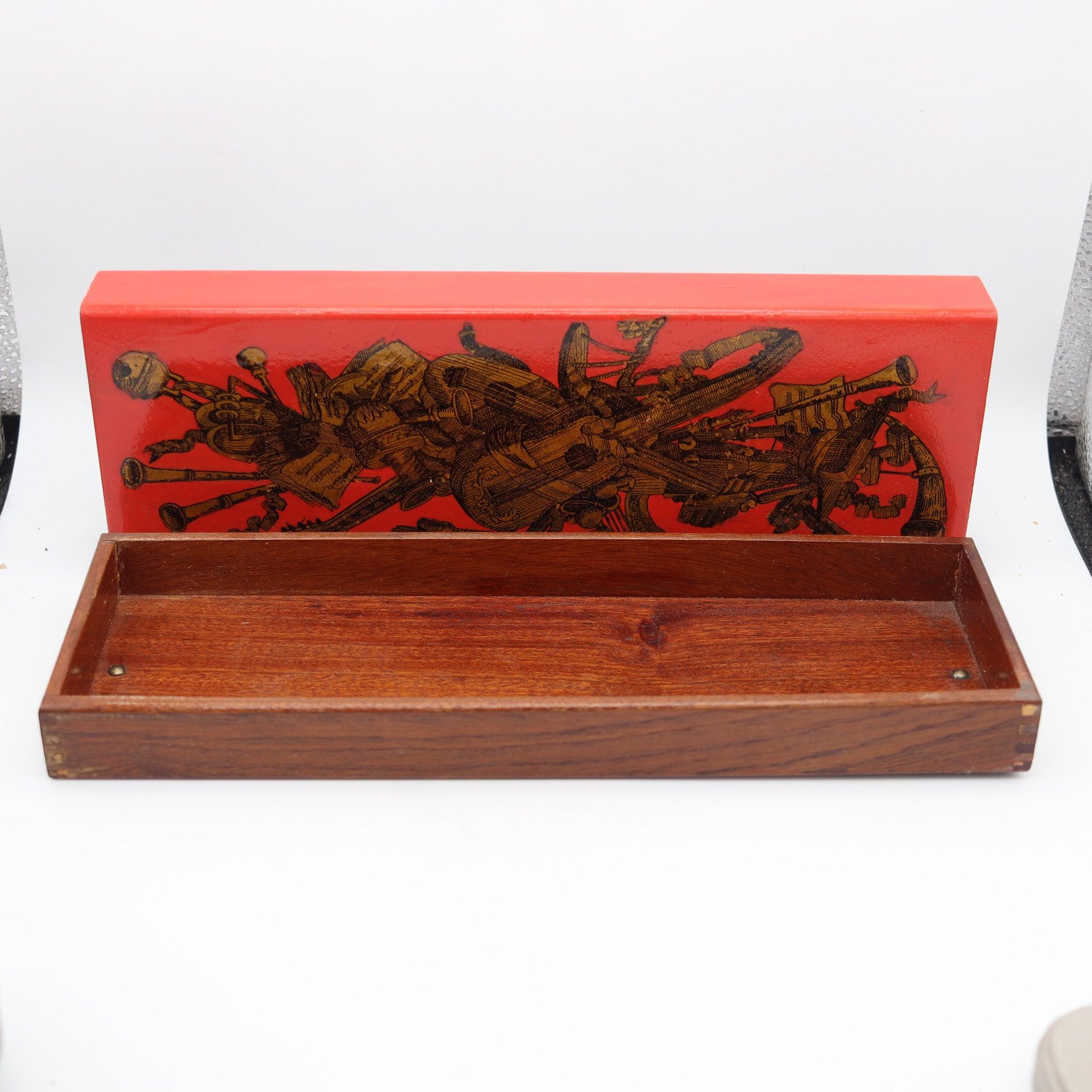 PIERO FORNASETTI Milano 1960 Red Enameled Sliding Box Music Instruments In Excellent Condition In Miami, FL