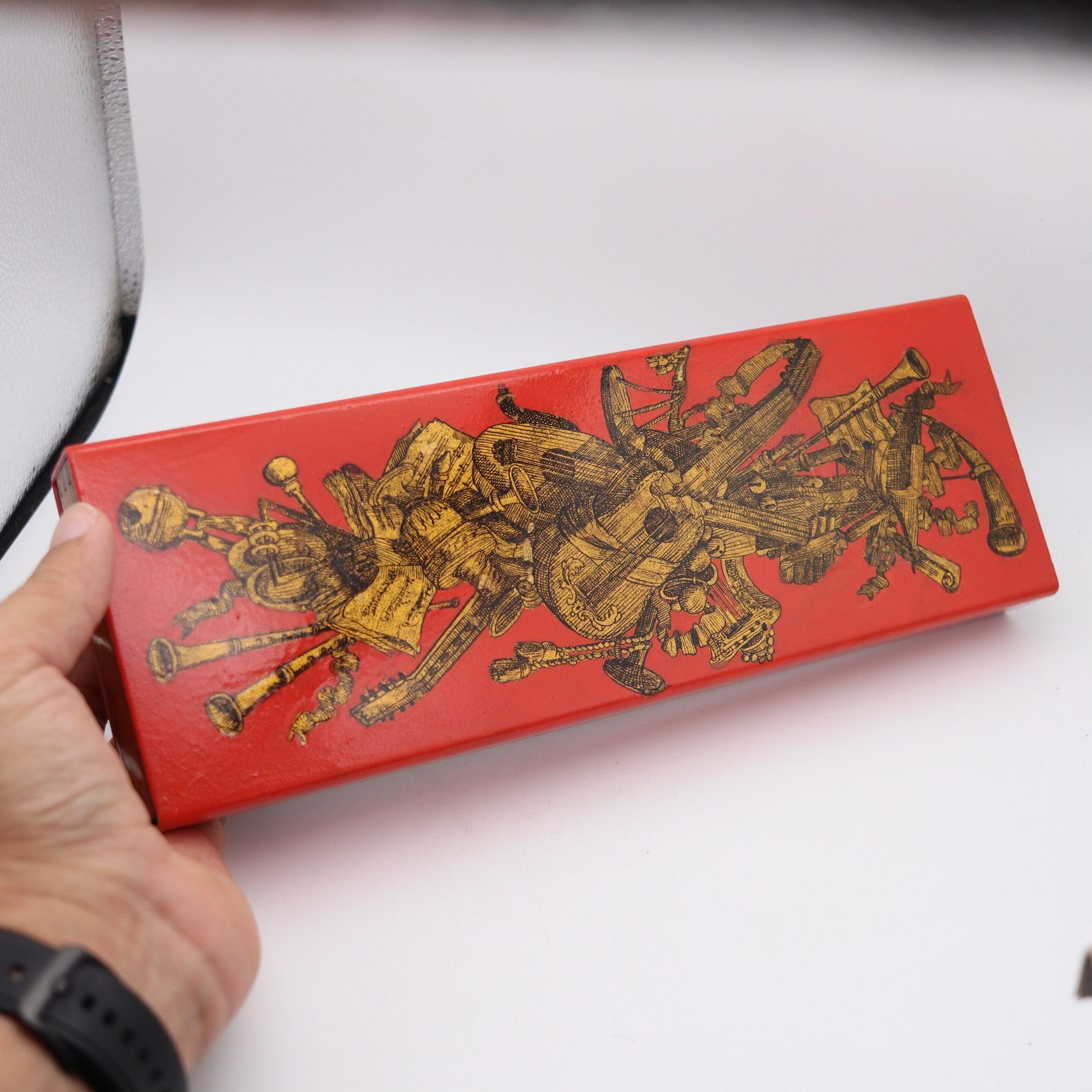 Mid-20th Century PIERO FORNASETTI Milano 1960 Red Enameled Sliding Box Music Instruments