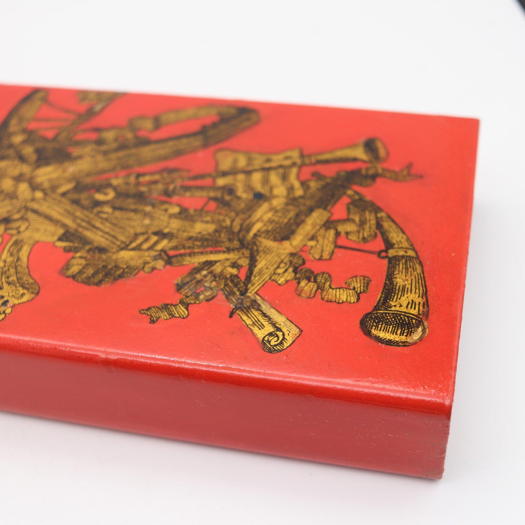 PIERO FORNASETTI Milano 1960 Red Enameled Sliding Box Music Instruments 1