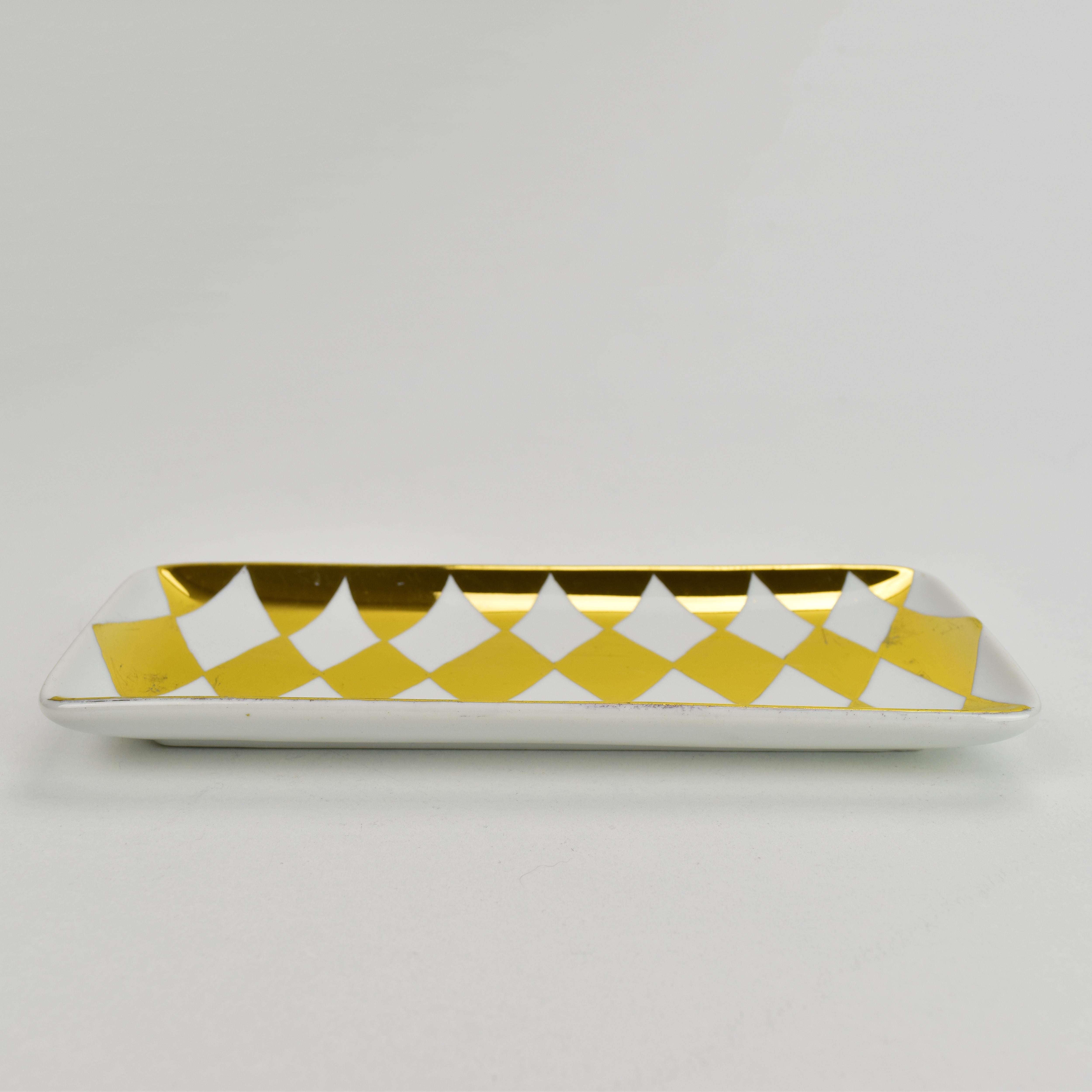 Piero Fornasetti Milano Porcelain Jewelry Pin Dish Vide Poche Gold Pattern For Sale 4