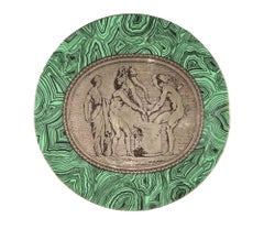 Piero Fornasetti Neo-classical Porcelain Green Malachite Cammei (Cameo) Plate