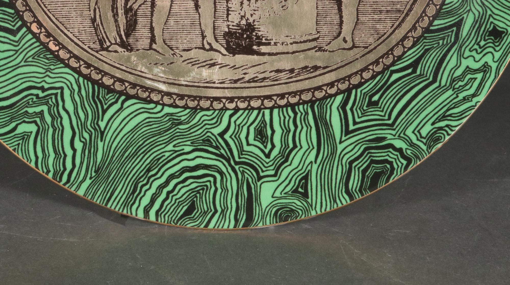 Italian Piero Fornasetti Neo-classical Porcelain Green Malachite Cammei (Cameo) Plate For Sale