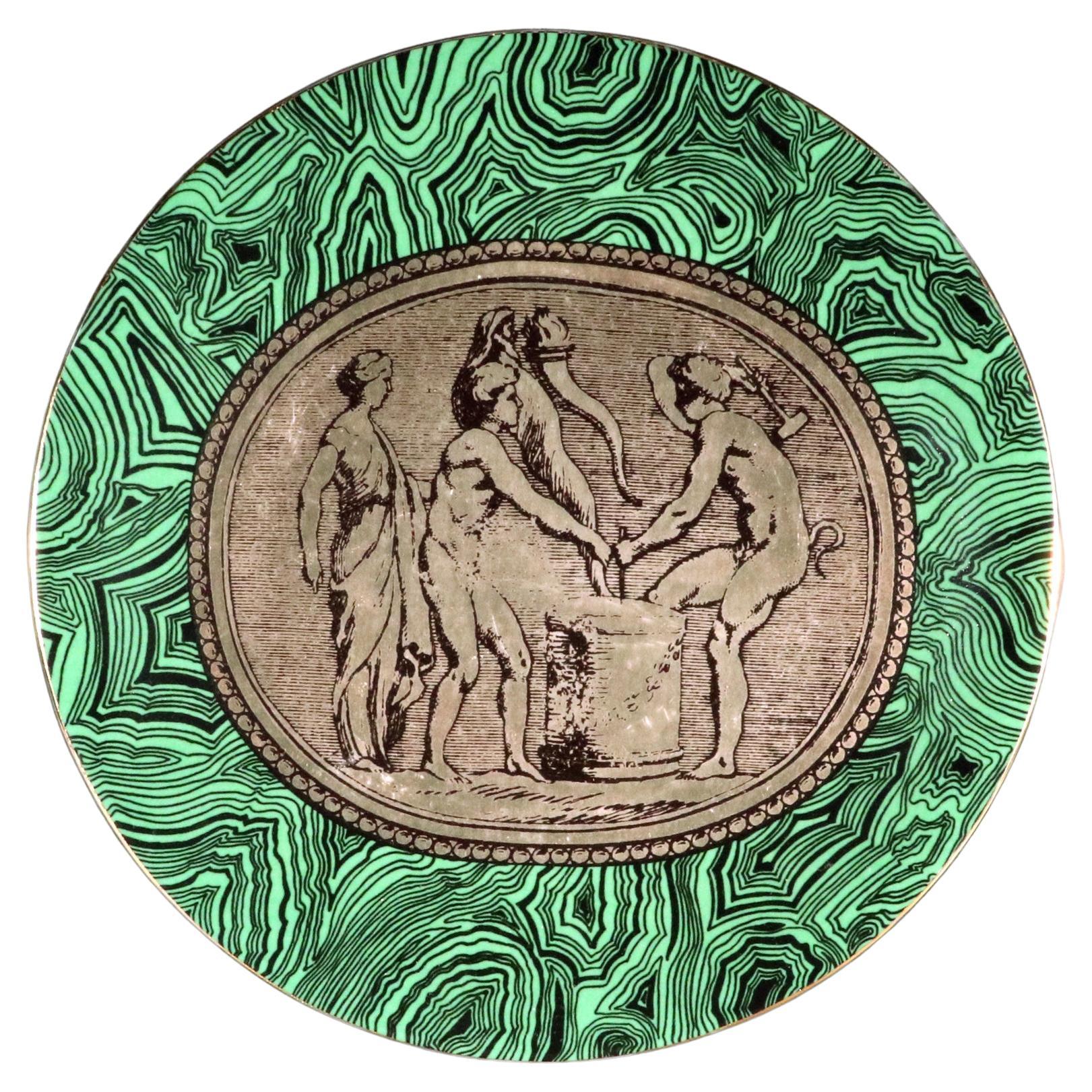 Piero Fornasetti Neo-classical Porcelain Green Malachite Cammei (Cameo) Plate