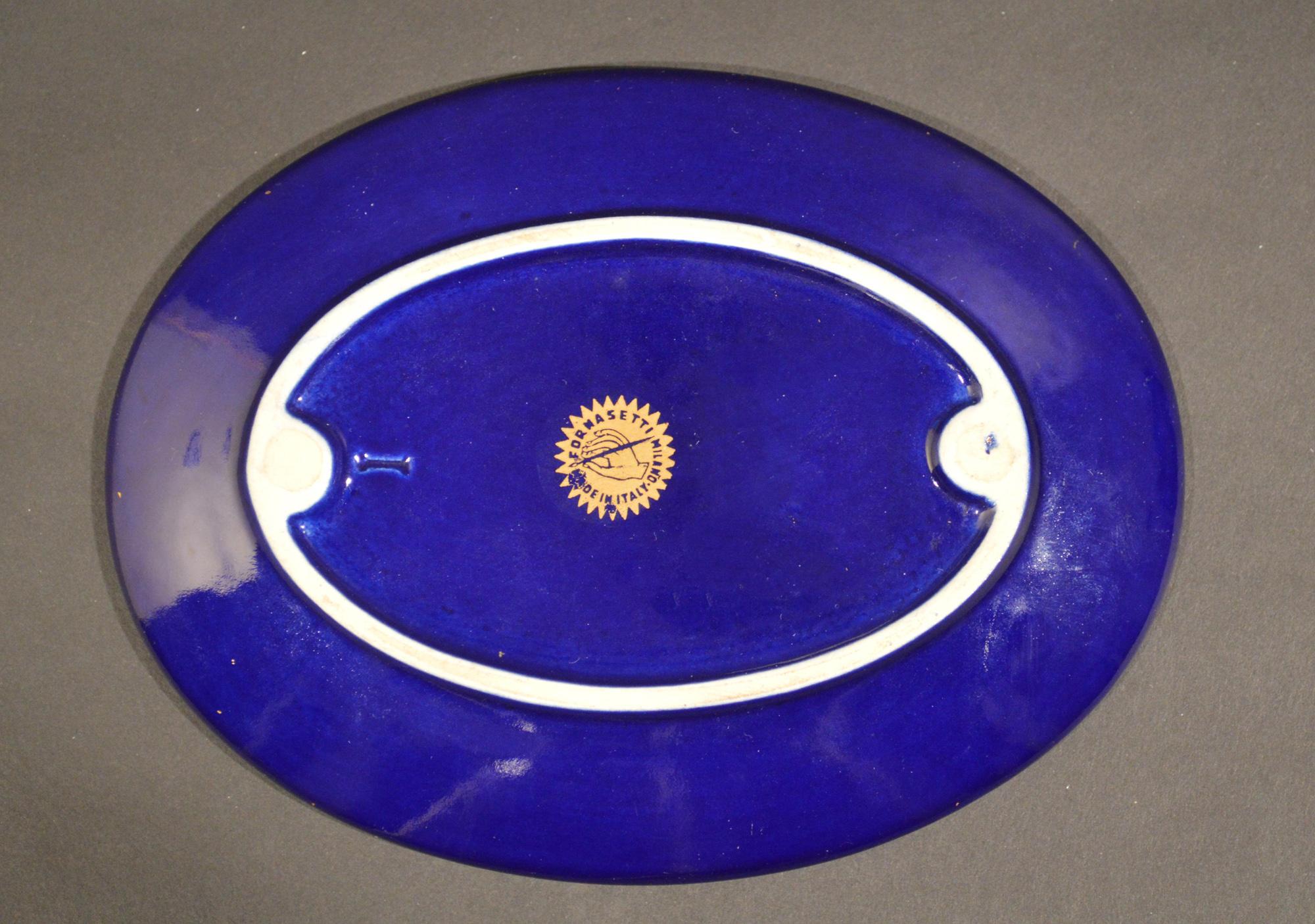 Mid-Century Modern Piero Fornasetti Oval Dish with Gilt Pipe and Tobacco Motif For Sale