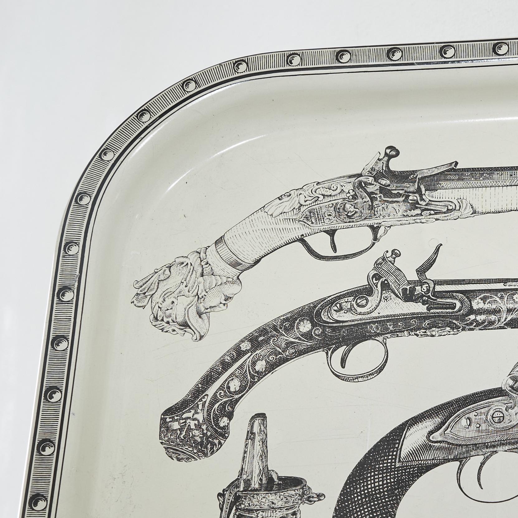 Piero Fornasetti 'Pistole' Tray in Silk Screened Metal Italy 1960s In Good Condition For Sale In Tilburg, NL