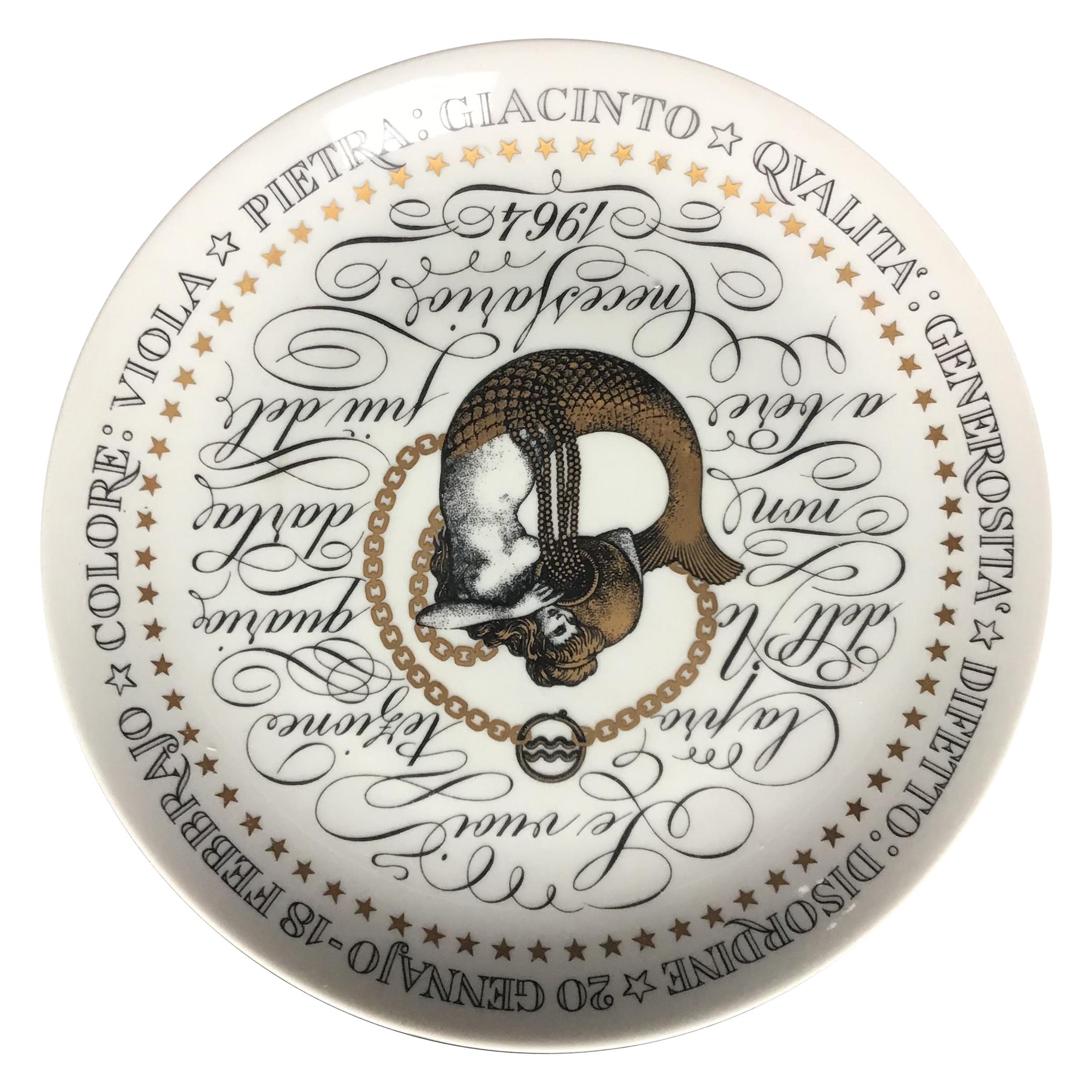 Piero Fornasetti Teller Aquarius Zodiac Zeichen Porzellan 1964, Italien