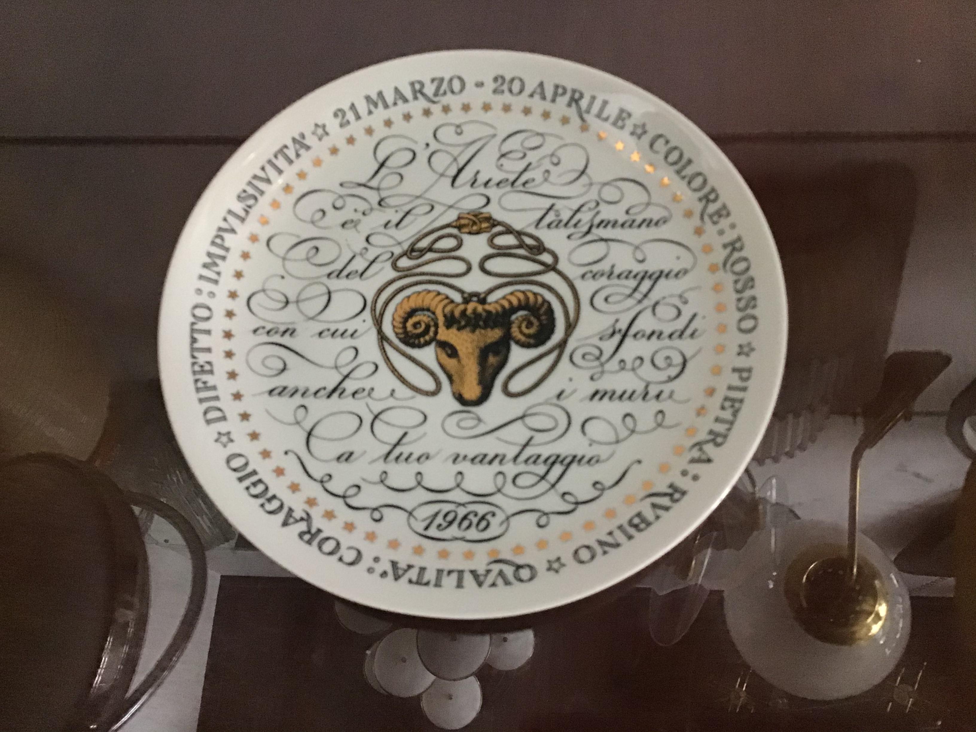Piero Fornasetti plate Aries zodiac sign porcelain 1966, Italy.