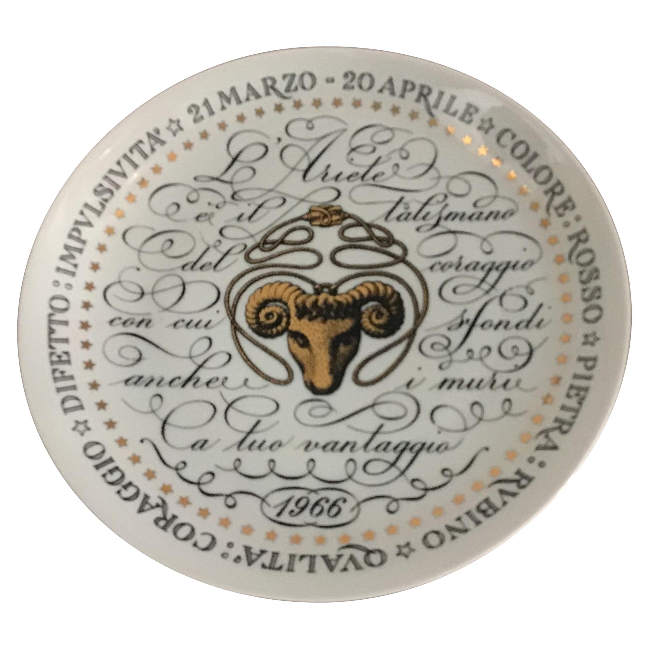 Piero Fornasetti Plate Aries Zodiac Sign Porcelain 1966, Italy For Sale