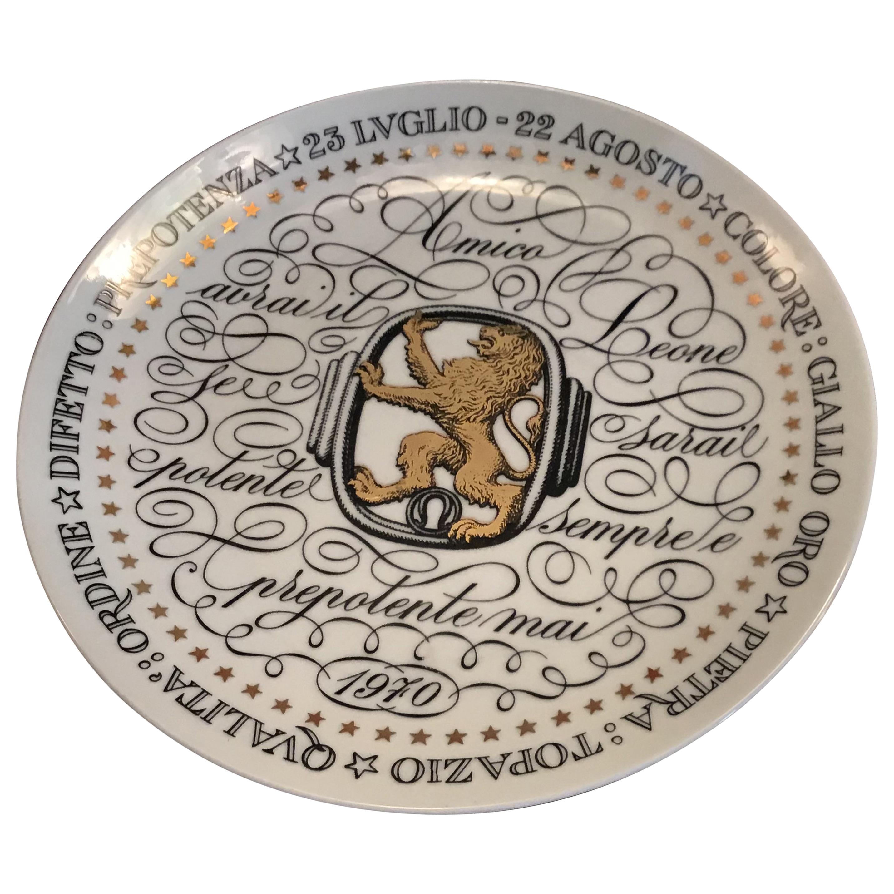 Piero Fornasetti Plate Leo Zodiac Sign Porcelain, 1970