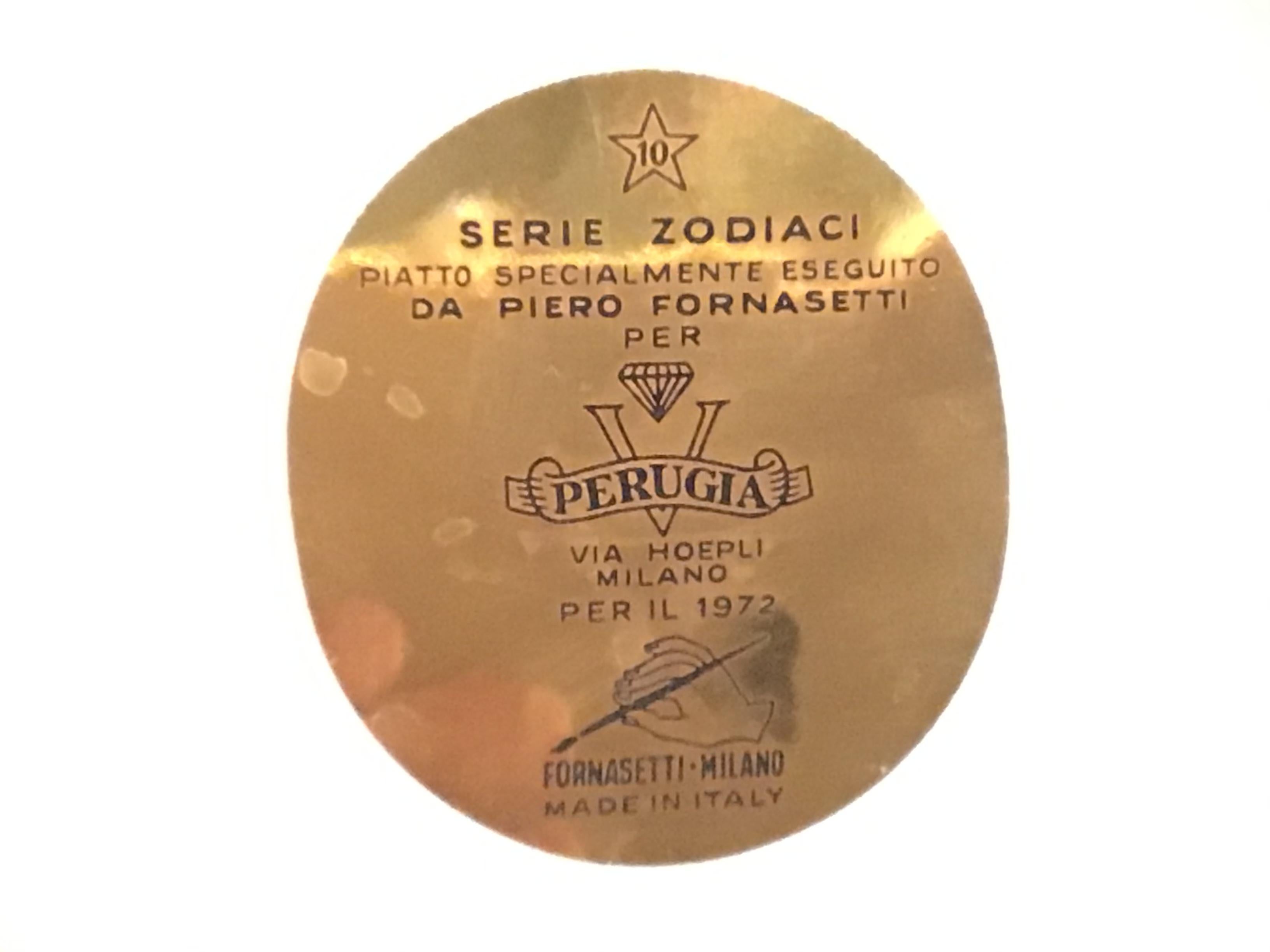 Piero Fornasetti plate Libra Zodiac sign porcelain 1972, Italy.