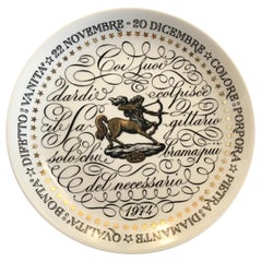 Piero Fornasetti Plate Sagitarius Zodiac Sign Porcelain 1973 Italy