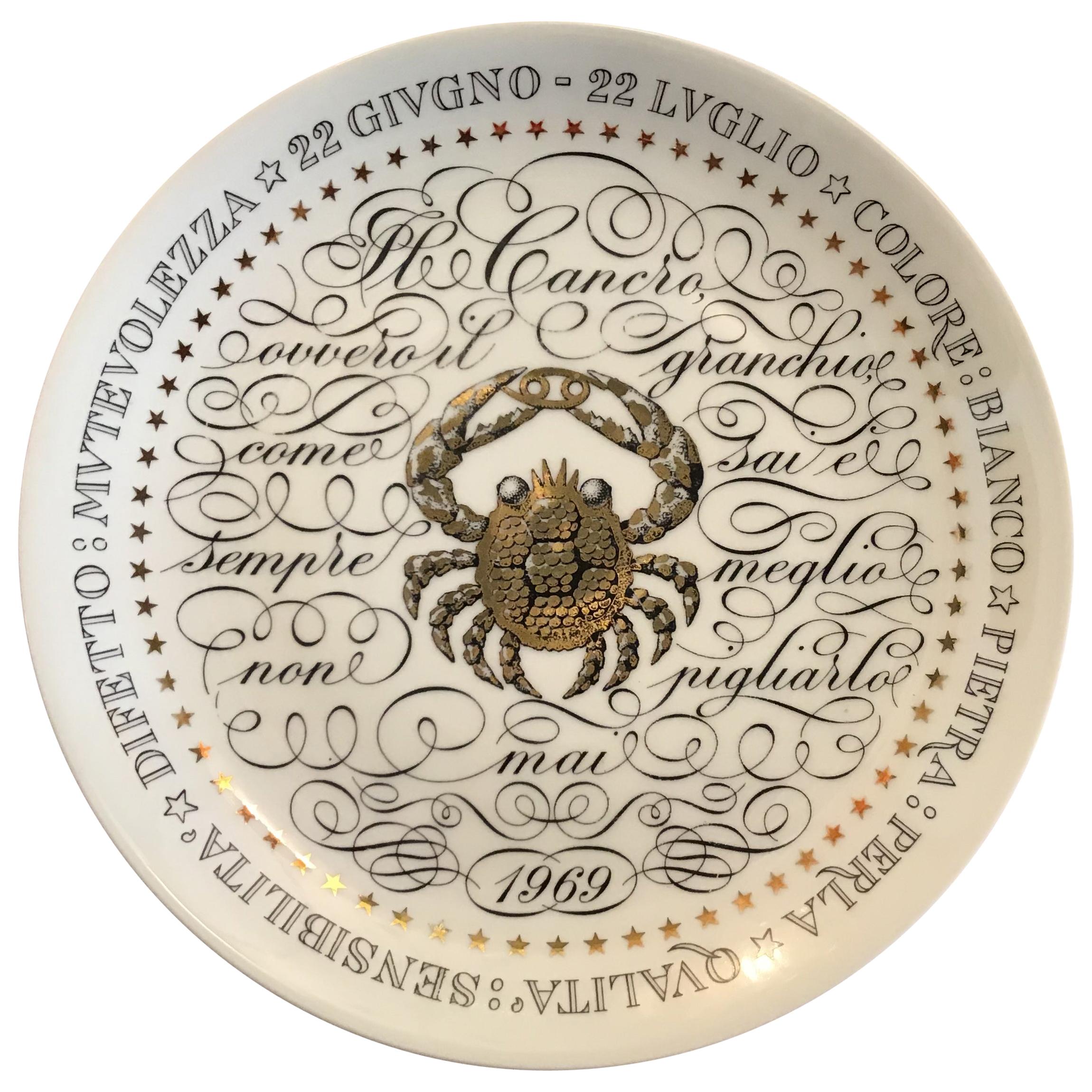 Piero Fornasetti Plate Zodiac Sign Cancer Porcelain 1969, Italy