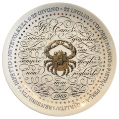 Vintage Piero Fornasetti Plate Zodiac Sign Cancer Porcelain 1969, Italy