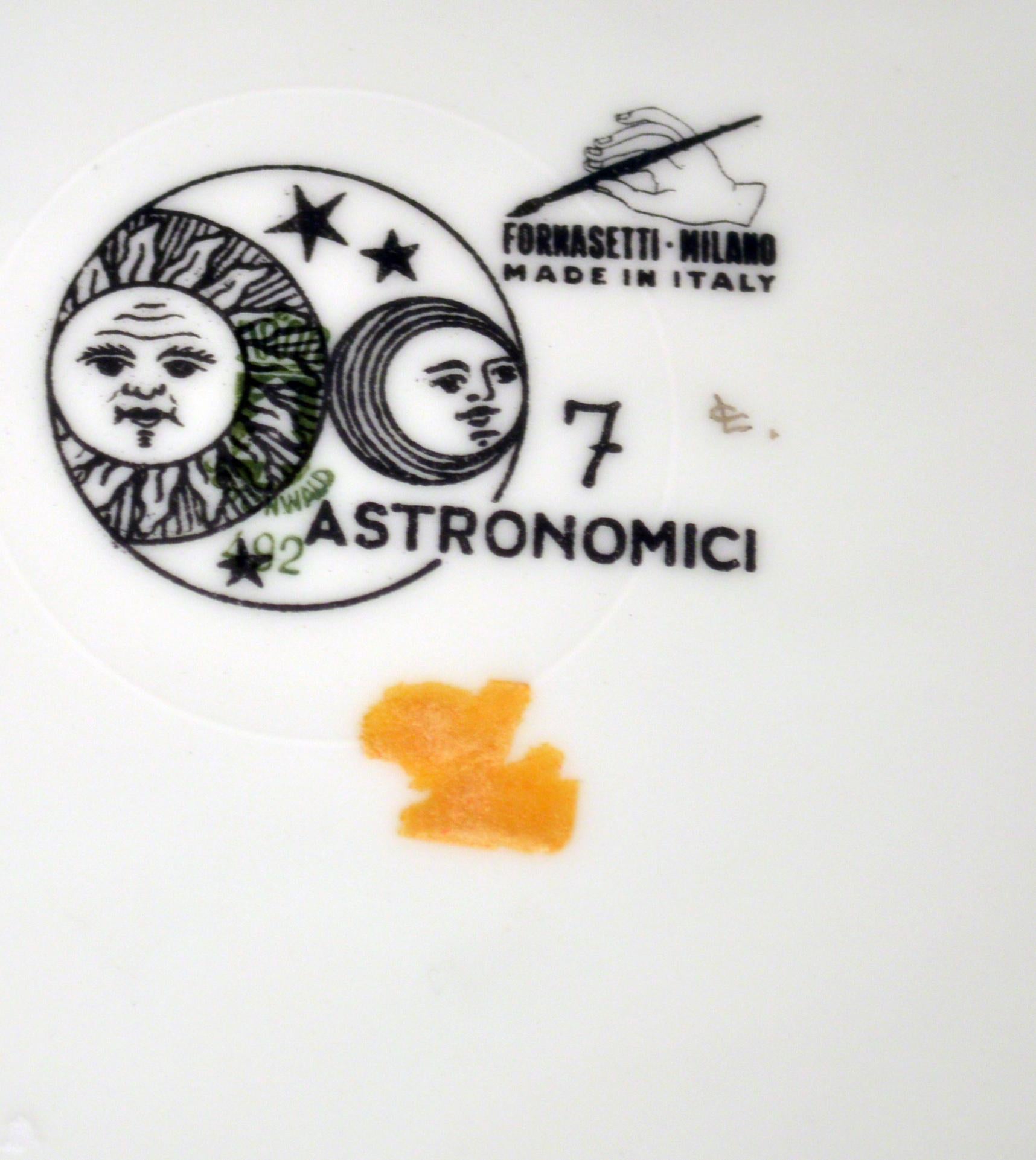 1960 Piero Fornasetti porcelain plate with number 7 in the Astronomici series.

Astronomici means 