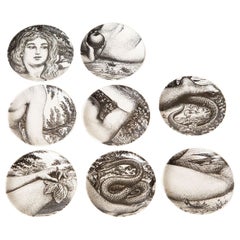 Piero Fornasetti Porcelain Black and White Eve Coasters Vintage S/8 Barware