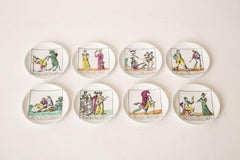 Vintage Piero Fornasetti Porcelain Coasters Il Mondo Alla Rovescia Set Of Eight