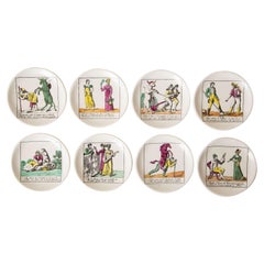 Piero Fornasetti Porcelain Coasters Il Mondo Alla Rovescia Mid Century Set/ 8