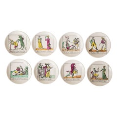 Piero Fornasetti Porzellan Untersetzer Il Mondo Alla Rovescia Midcentury Set /Acht