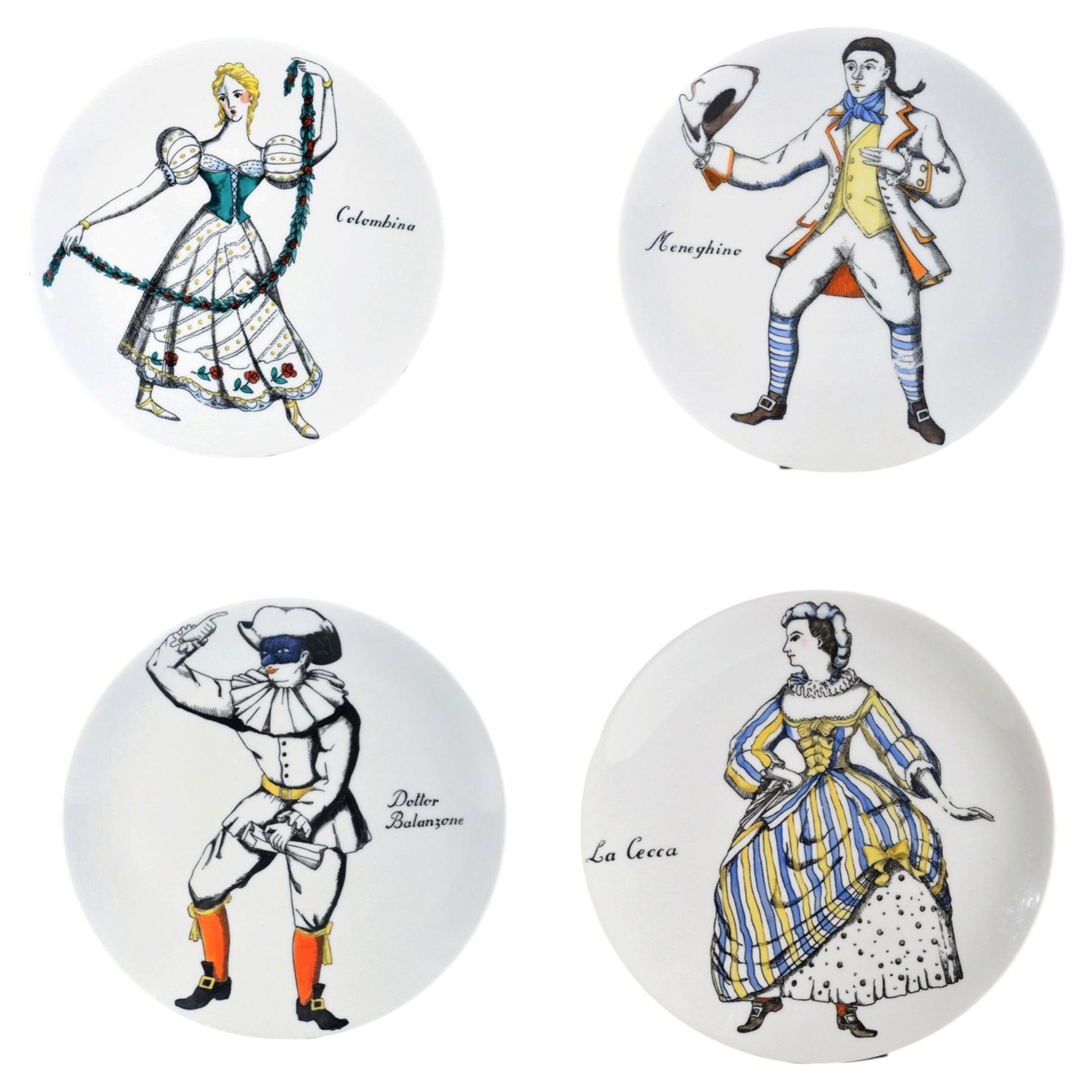 Piero Fornasetti Porcelain Commedia Dell'arte Maschere Italiane Porcelain Plates