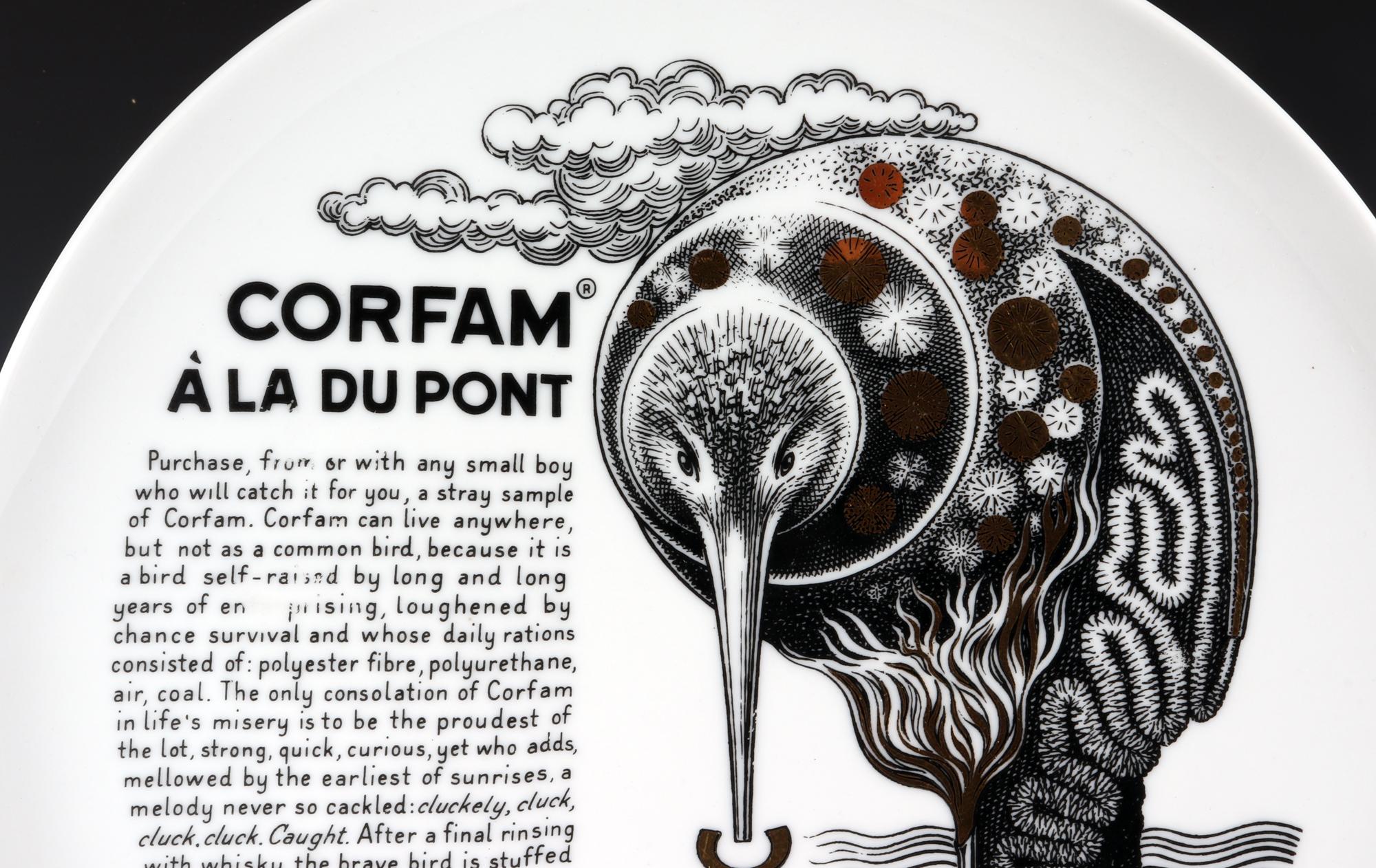 Italian Piero Fornasetti Porcelain Cook Pattern Plate, Corfam a La Du Pont For Sale