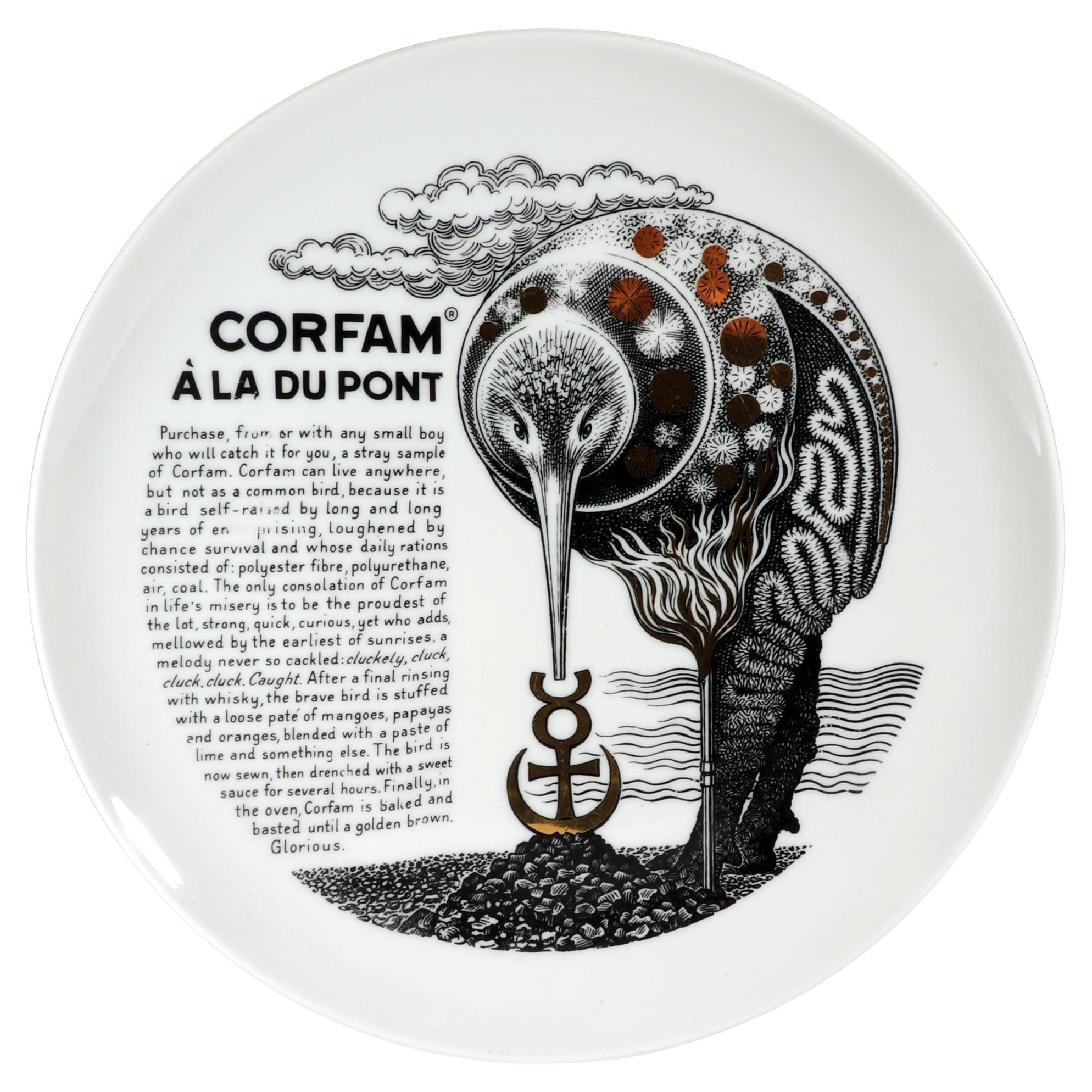 Piero Fornasetti Porzellan Teller mit Kochmuster, Corfam a La Du Pont