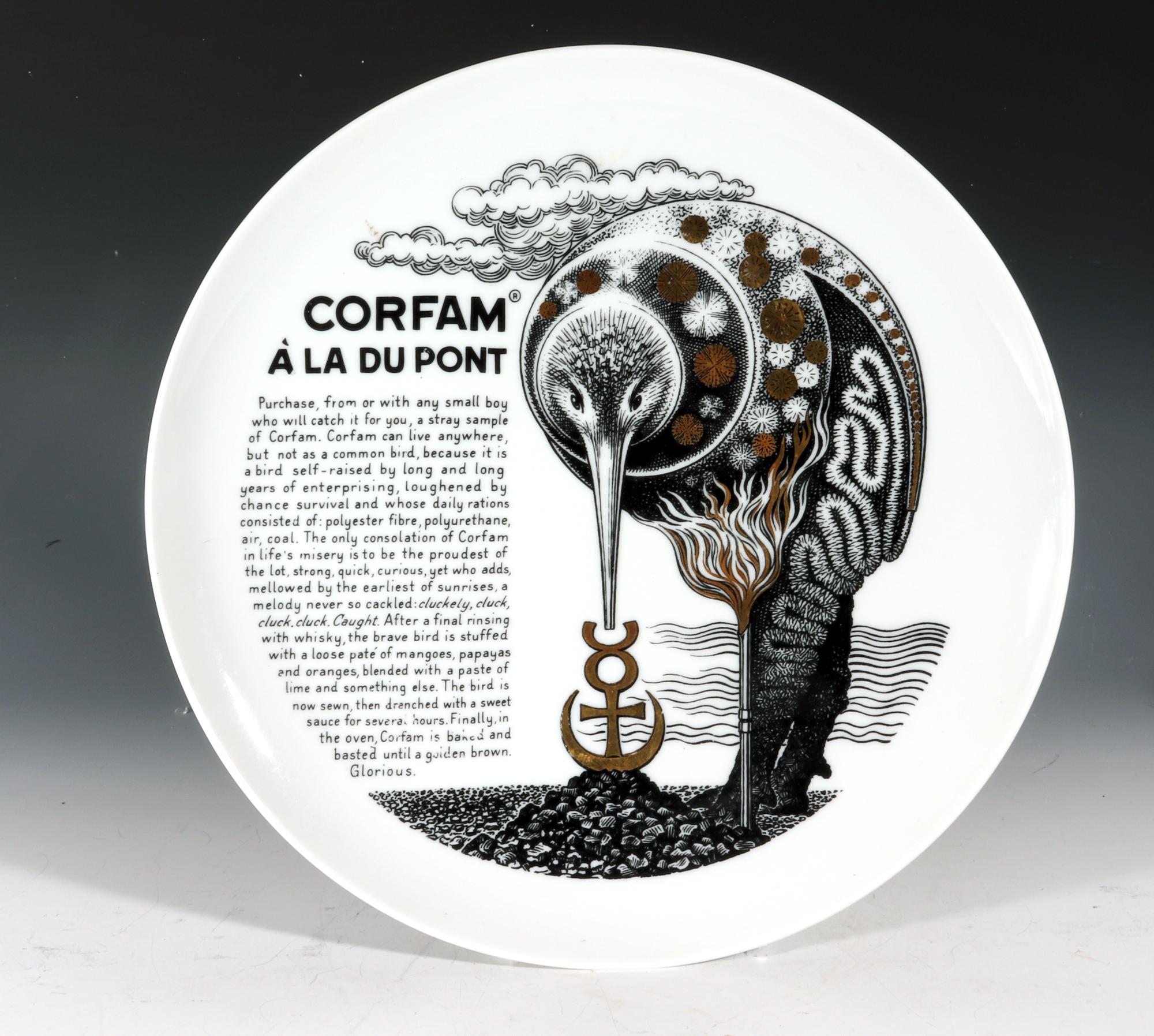 Piero Fornasetti Porcelain Cook Plates-Calcutta Minestrone and Corfam Du Pont In Good Condition For Sale In Downingtown, PA