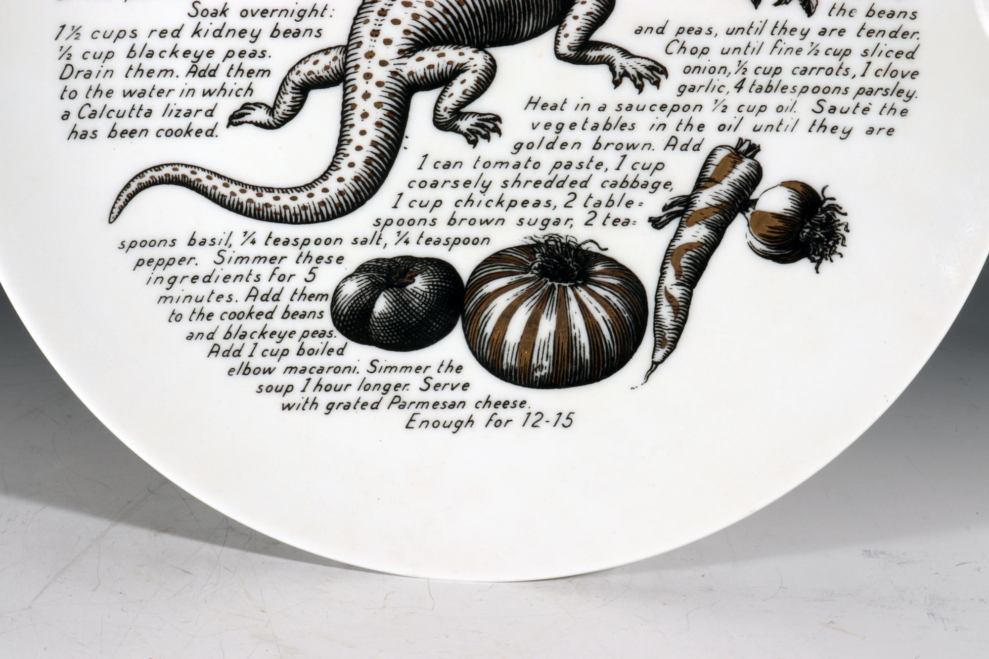 Piero Fornasetti Porcelain Cook Plates-Calcutta Minestrone and Corfam Du Pont For Sale 3