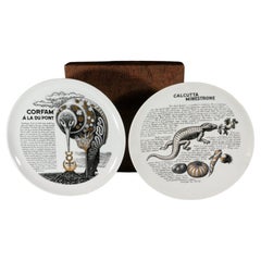 Piero Fornasetti Porcelain Cook Plates-Calcutta Minestrone and Corfam Du Pont