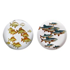 Assiettes à poisson en porcelaine Piero Fornasetti, motif Pesci ou Passage of Fish