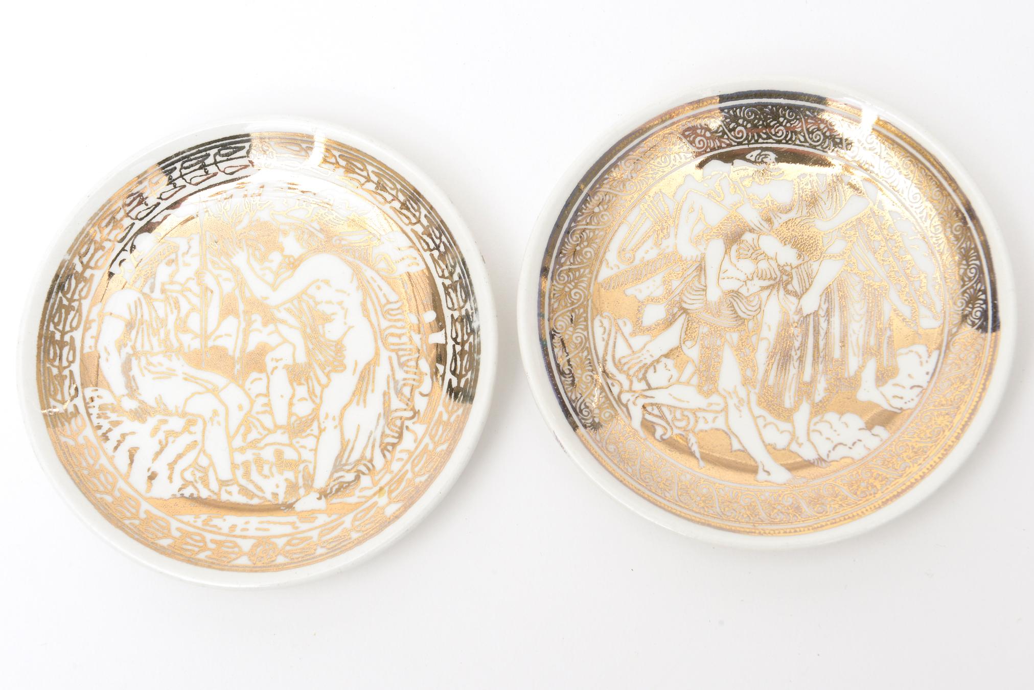 Mid-Century Modern Piero Fornasetti Porcelain and Gilded Coasters 