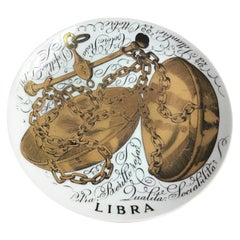 Vintage Piero Fornasetti Porcelain Gold Wall Plate Zodiac Sign Libra, 1970