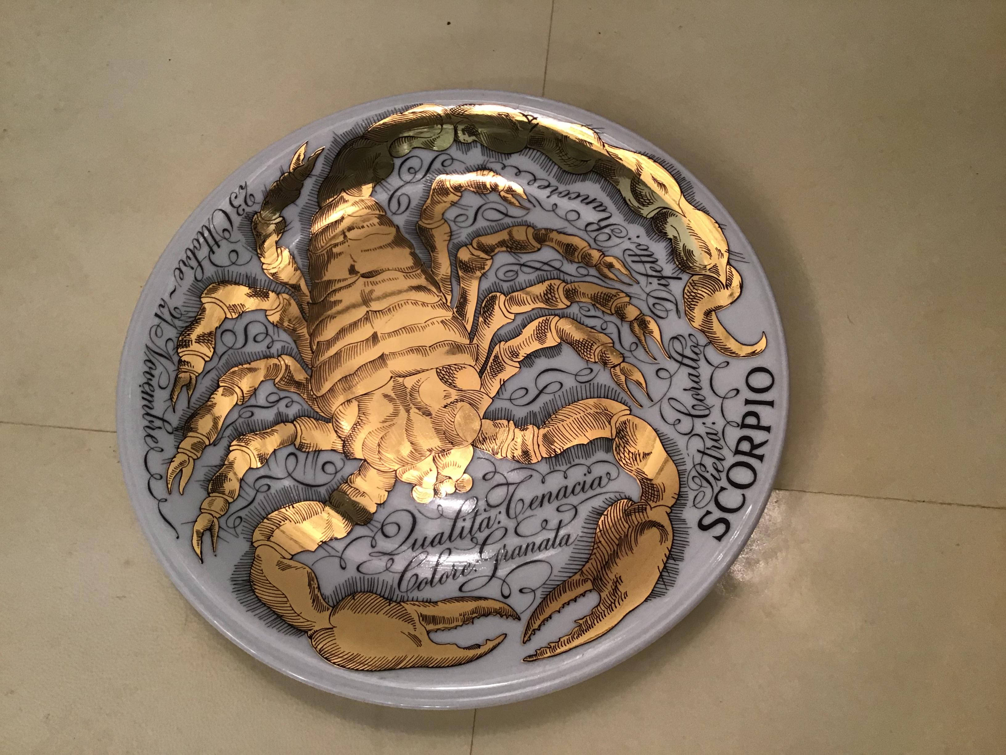 Piero Fornasetti Porcelain Gold Wall Plate Zodiac Sign Scorpion, 1967 4