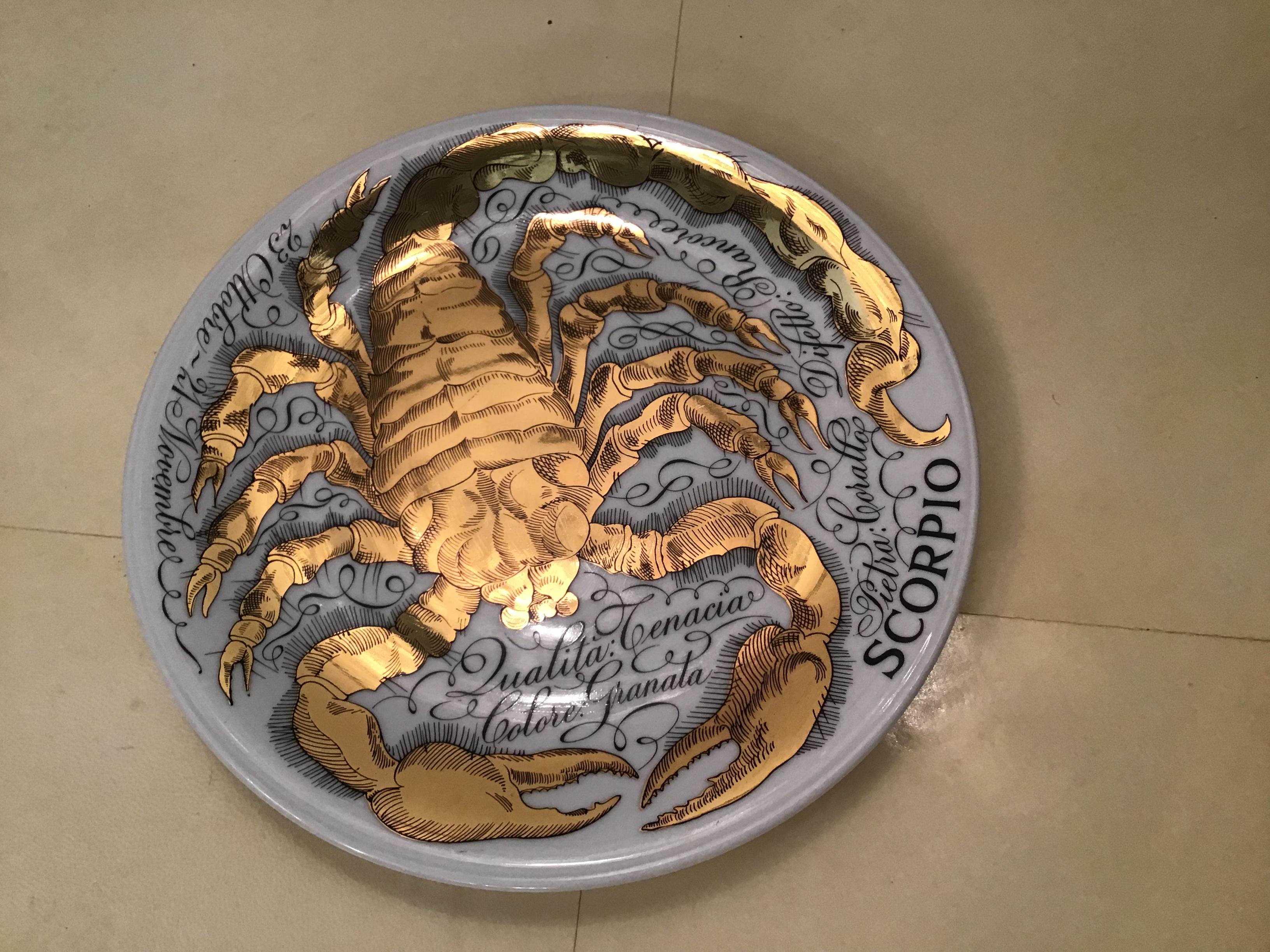 Piero Fornasetti porcelain gold wall plate zodiac sign scorpion, 1967.