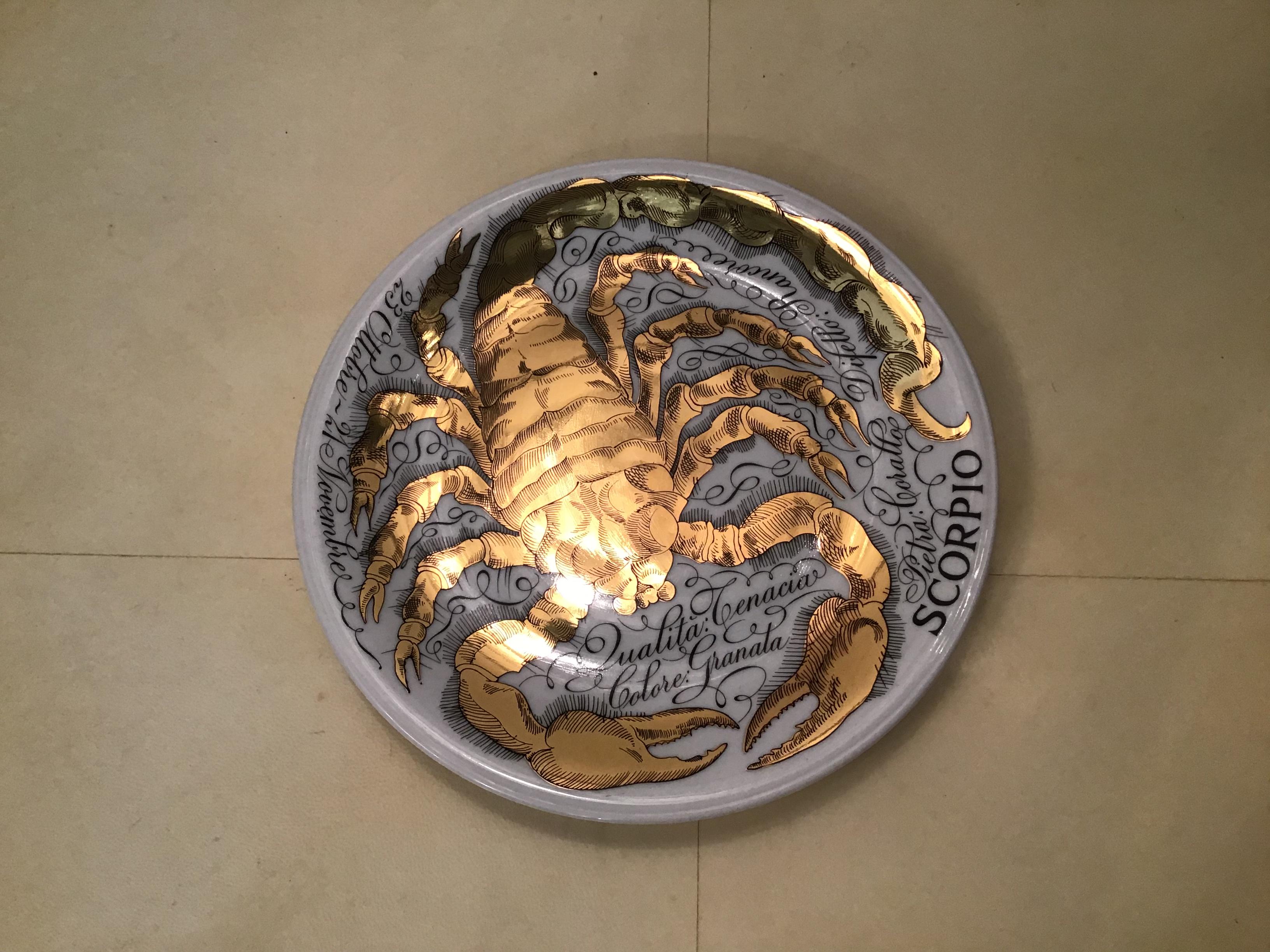 Piero Fornasetti Porcelain Gold Wall Plate Zodiac Sign Scorpion, 1967 1