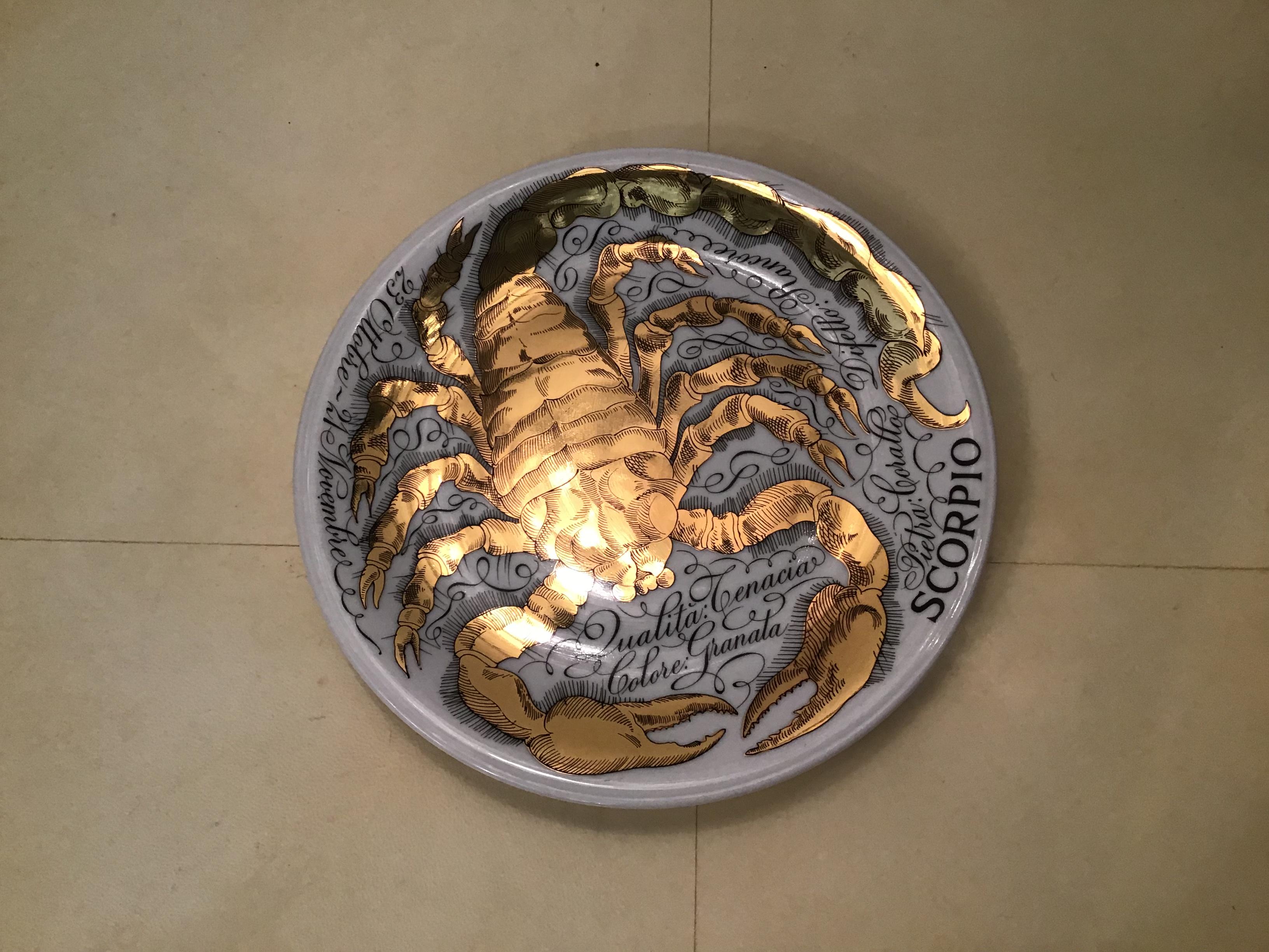 Piero Fornasetti Porcelain Gold Wall Plate Zodiac Sign Scorpion, 1967 3
