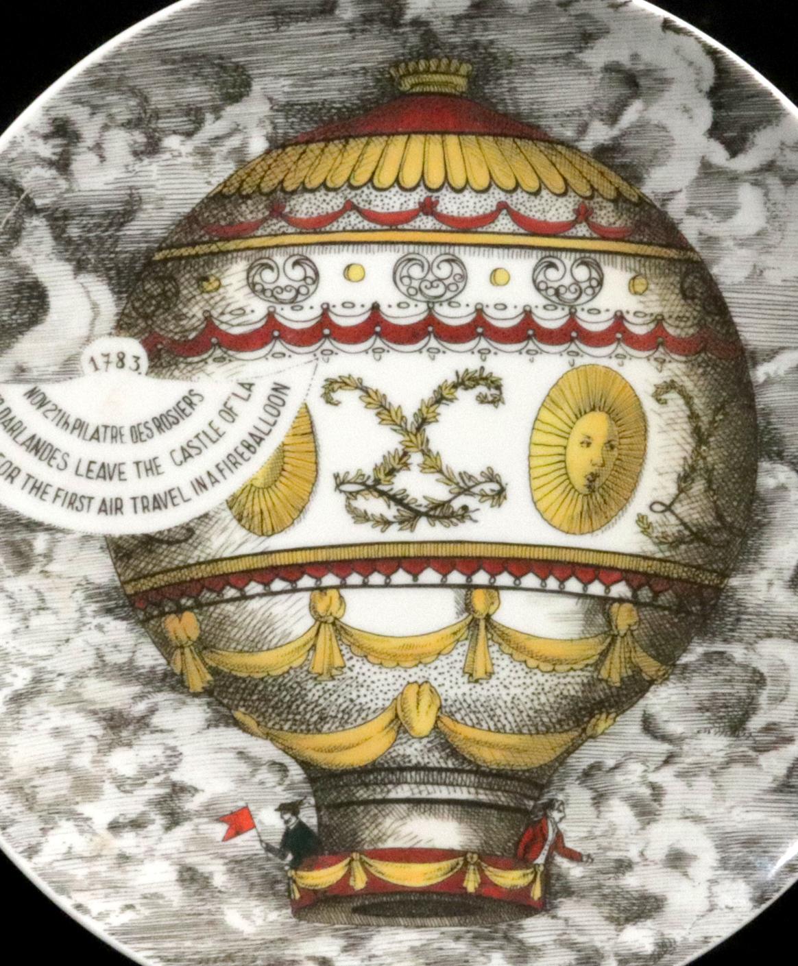 Piero Fornasetti Porcelain Hot Air Balloon Plate, Mongolfiere , Rosenthal, #2 In Good Condition For Sale In Downingtown, PA