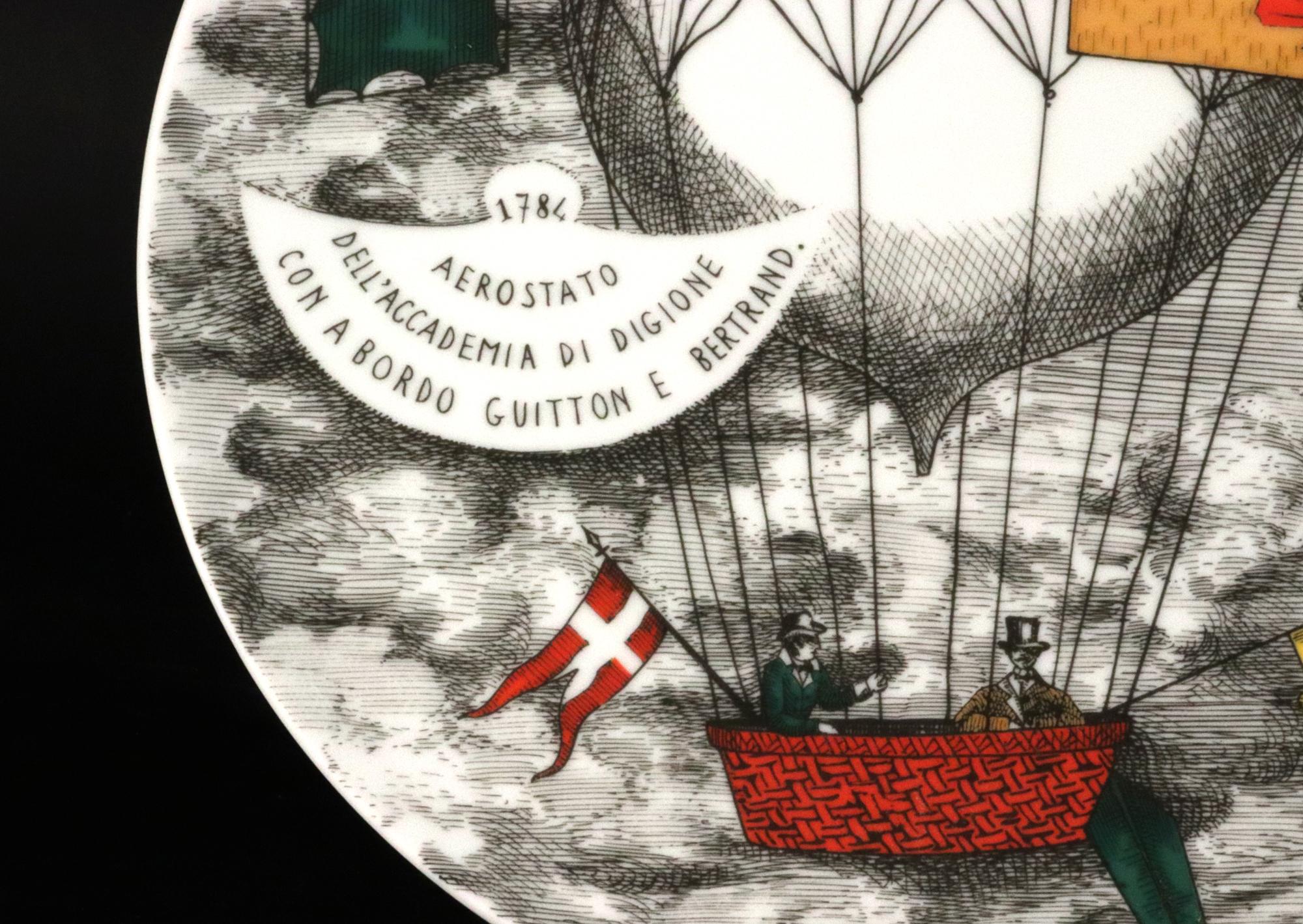 Mid-Century Modern Piero Fornasetti Porcelain Hot Air Balloon Plates,  Mongolfiere, Rosenthal For Sale