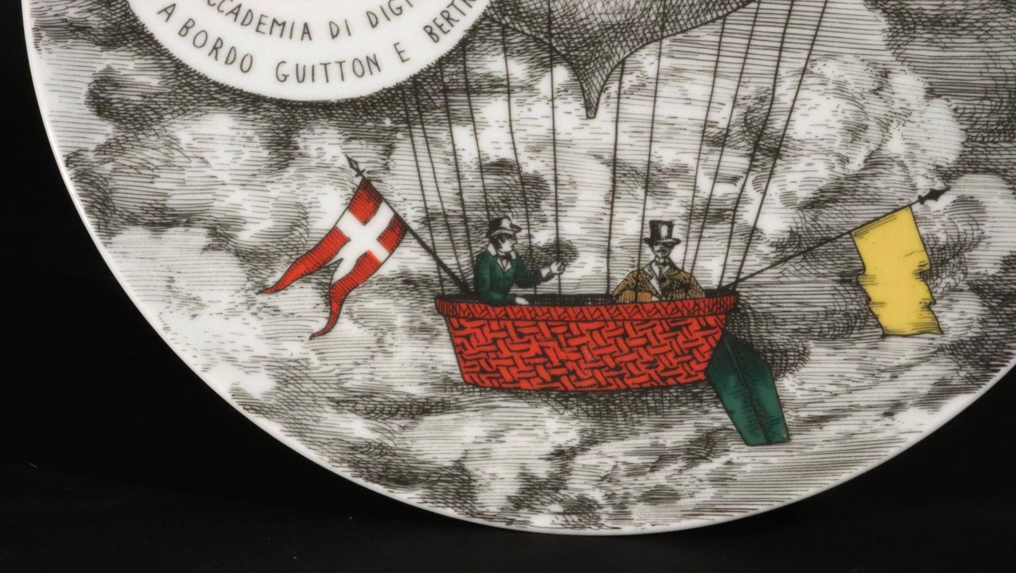 Piero Fornasetti Porcelain Hot Air Balloon Plates,  Mongolfiere, Rosenthal In Good Condition For Sale In Downingtown, PA