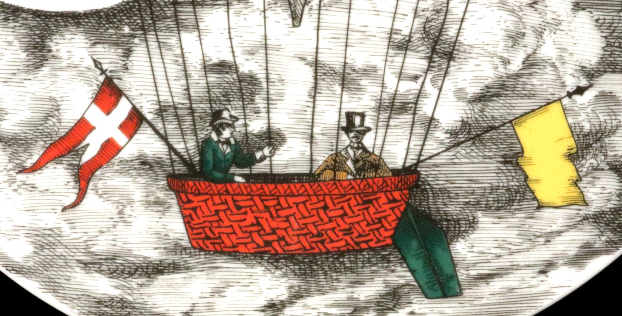 Late 20th Century Piero Fornasetti Porcelain Hot Air Balloon Plates,  Mongolfiere, Rosenthal For Sale