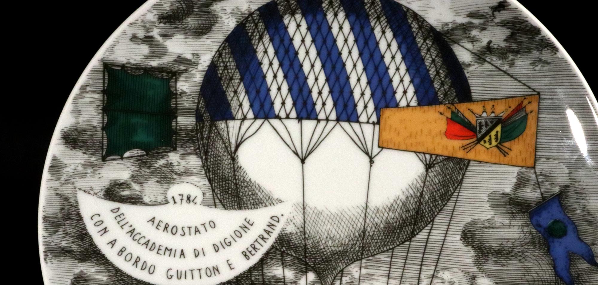 Piero Fornasetti Porcelain Hot Air Balloon Plates,  Mongolfiere, Rosenthal For Sale 4