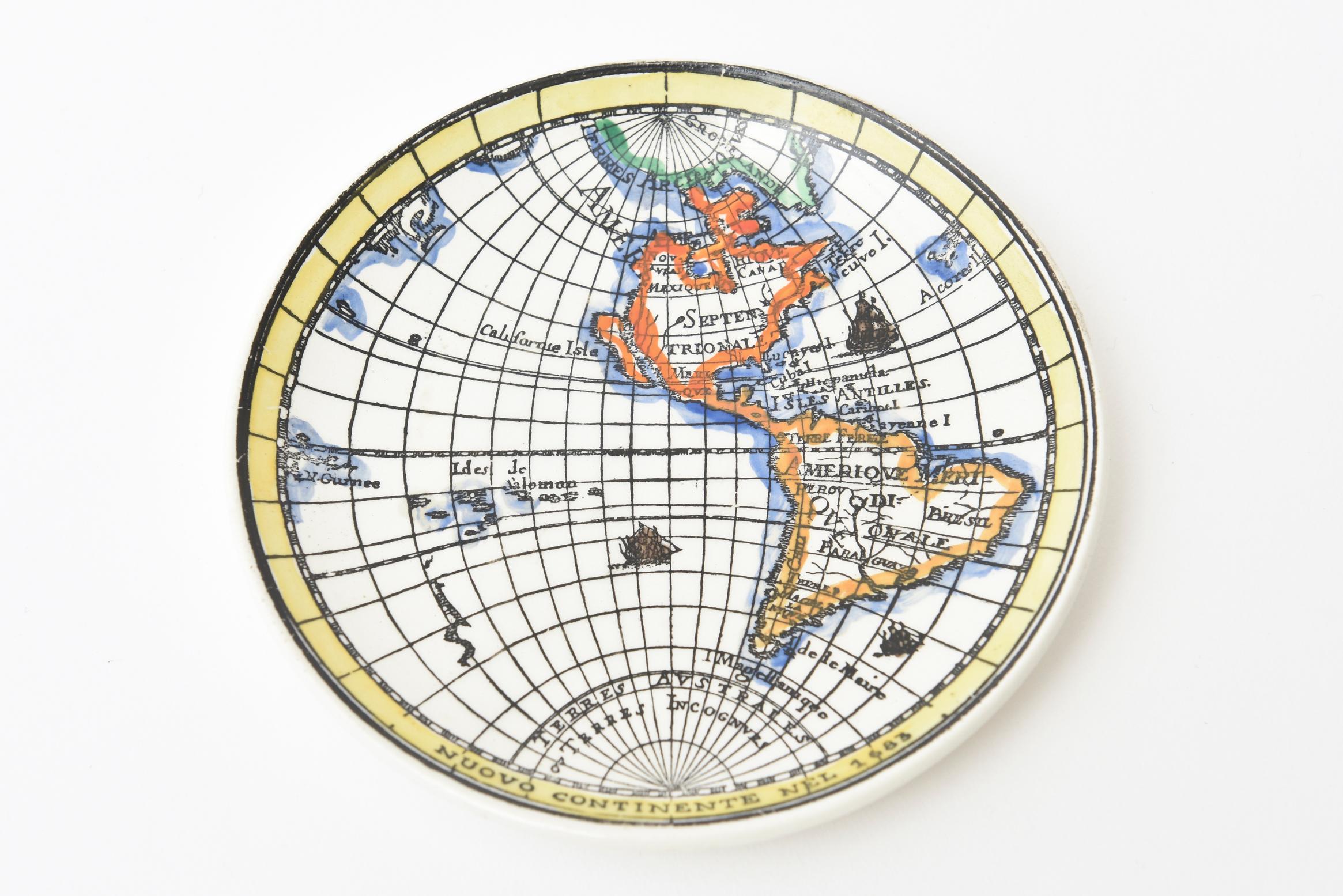 Piero Fornasetti Porcelain Map Coasters from the Antichi Planisfori Barware In Good Condition In North Miami, FL