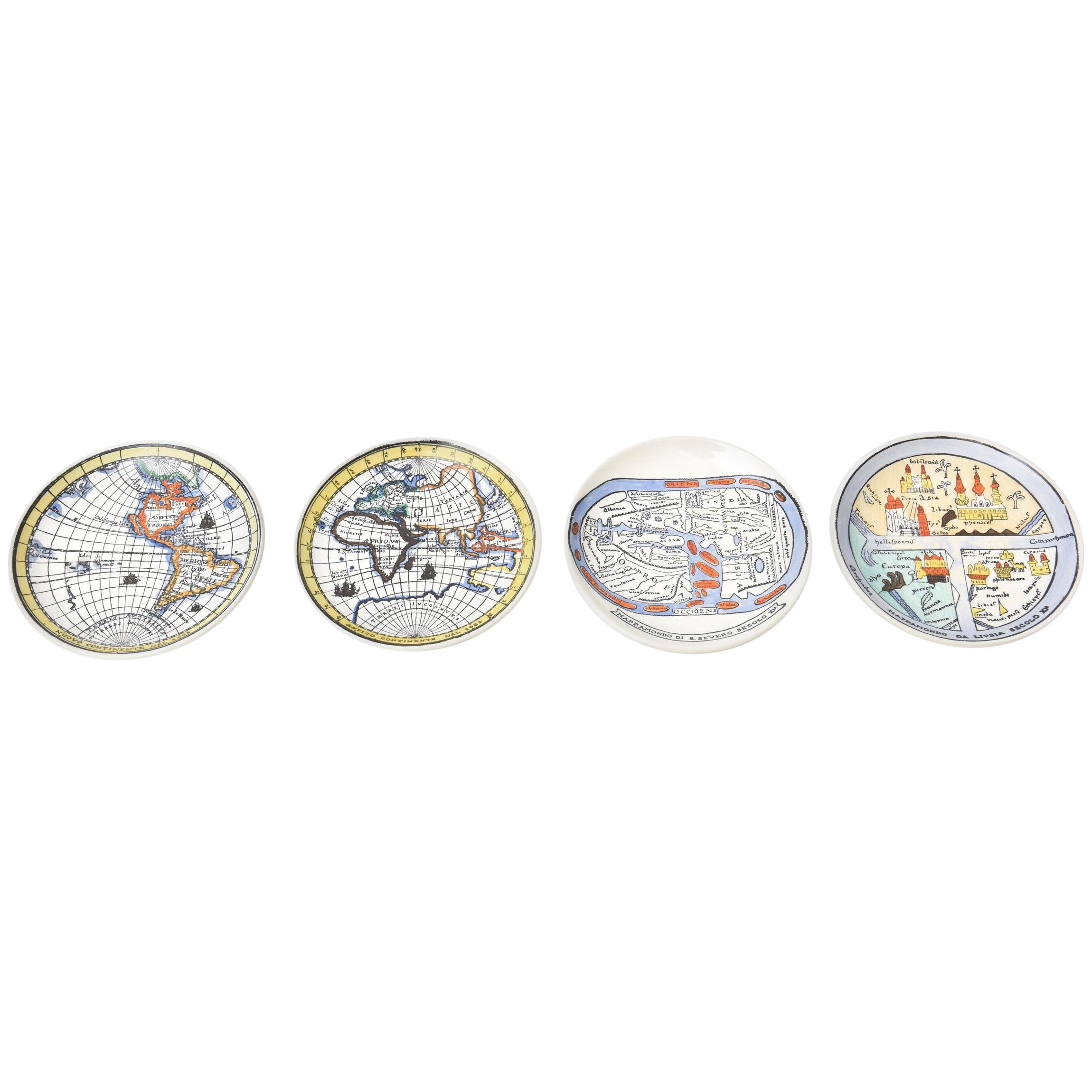 Piero Fornasetti Porcelain Map Coasters from the Antichi Planisfori Barware
