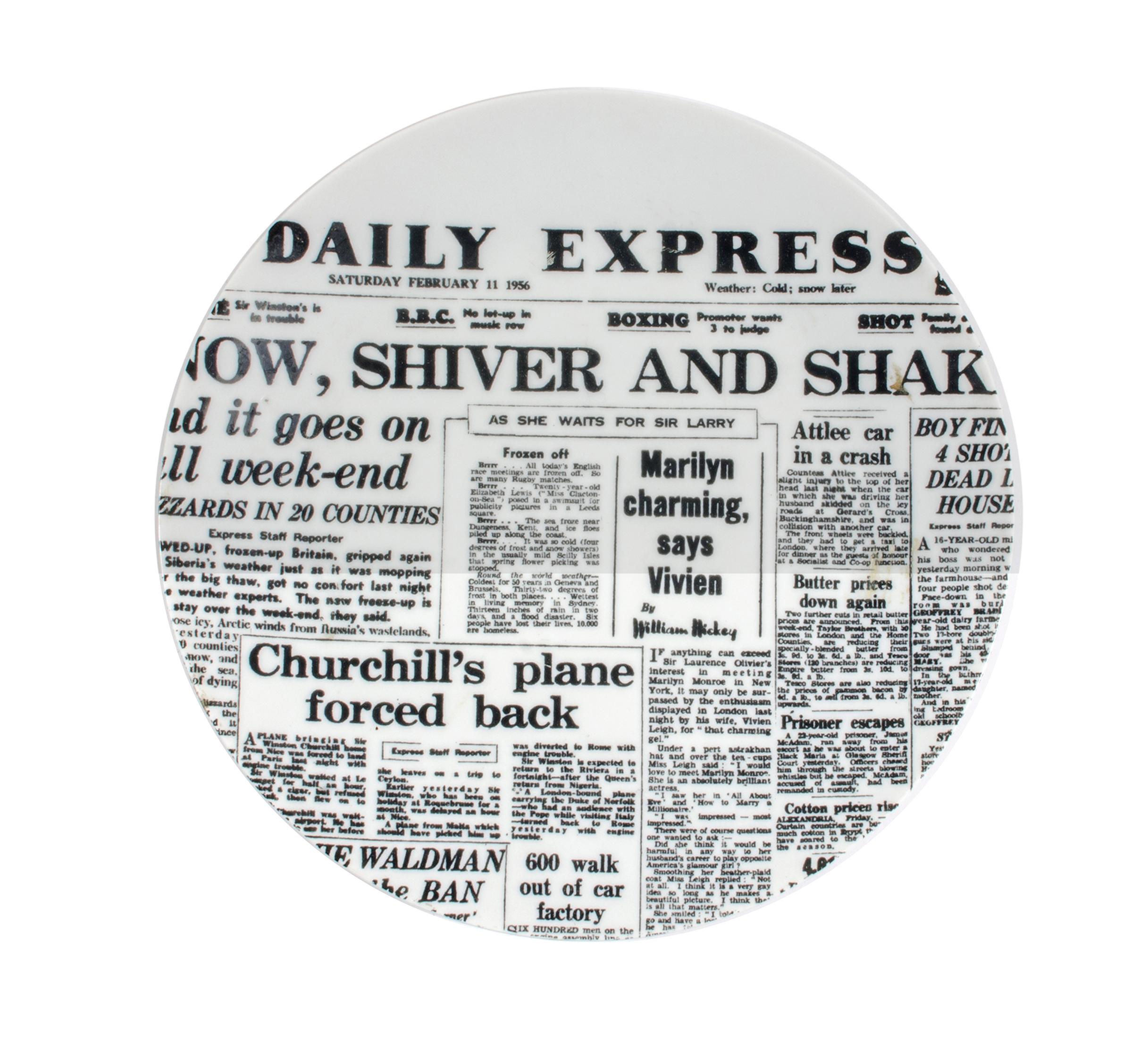 Italian Piero Fornasetti Porcelain Newspaper Plate, Daily Express For Sale