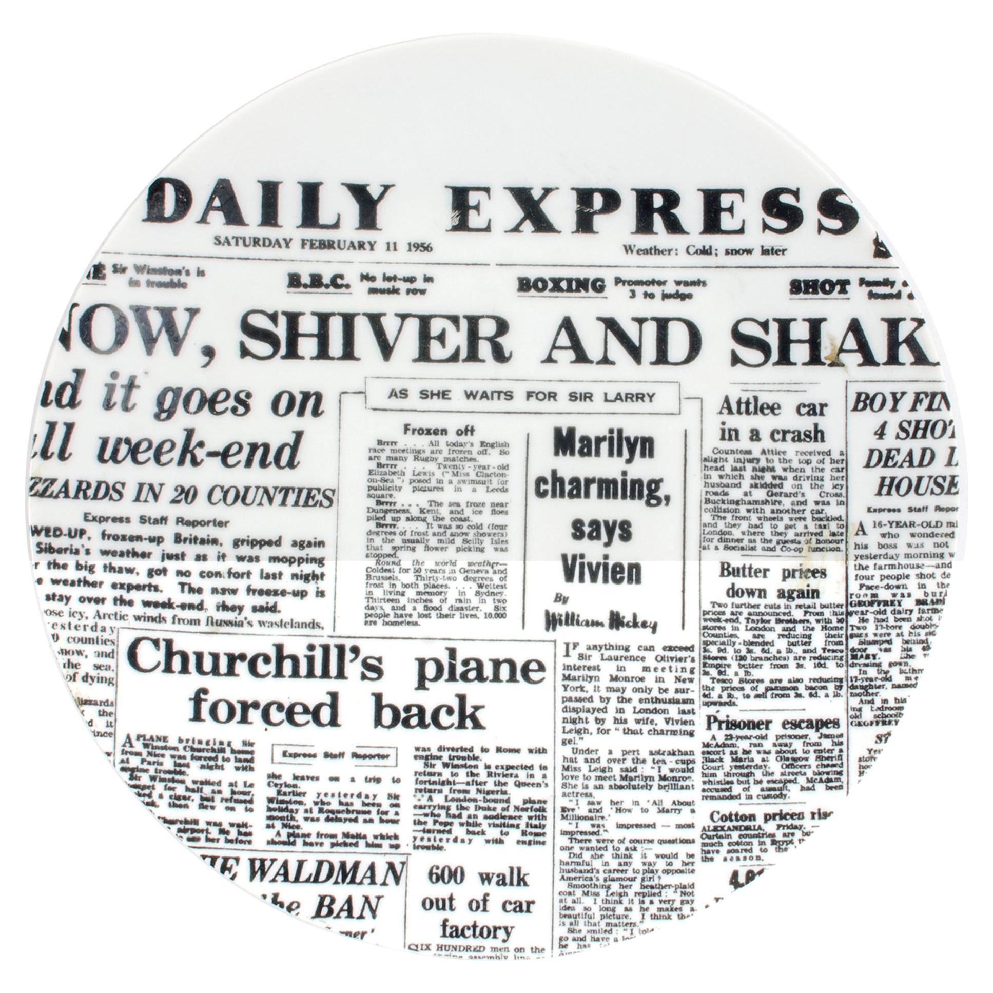 Piero Fornasetti Porcelain Newspaper Plate, Daily Express For Sale