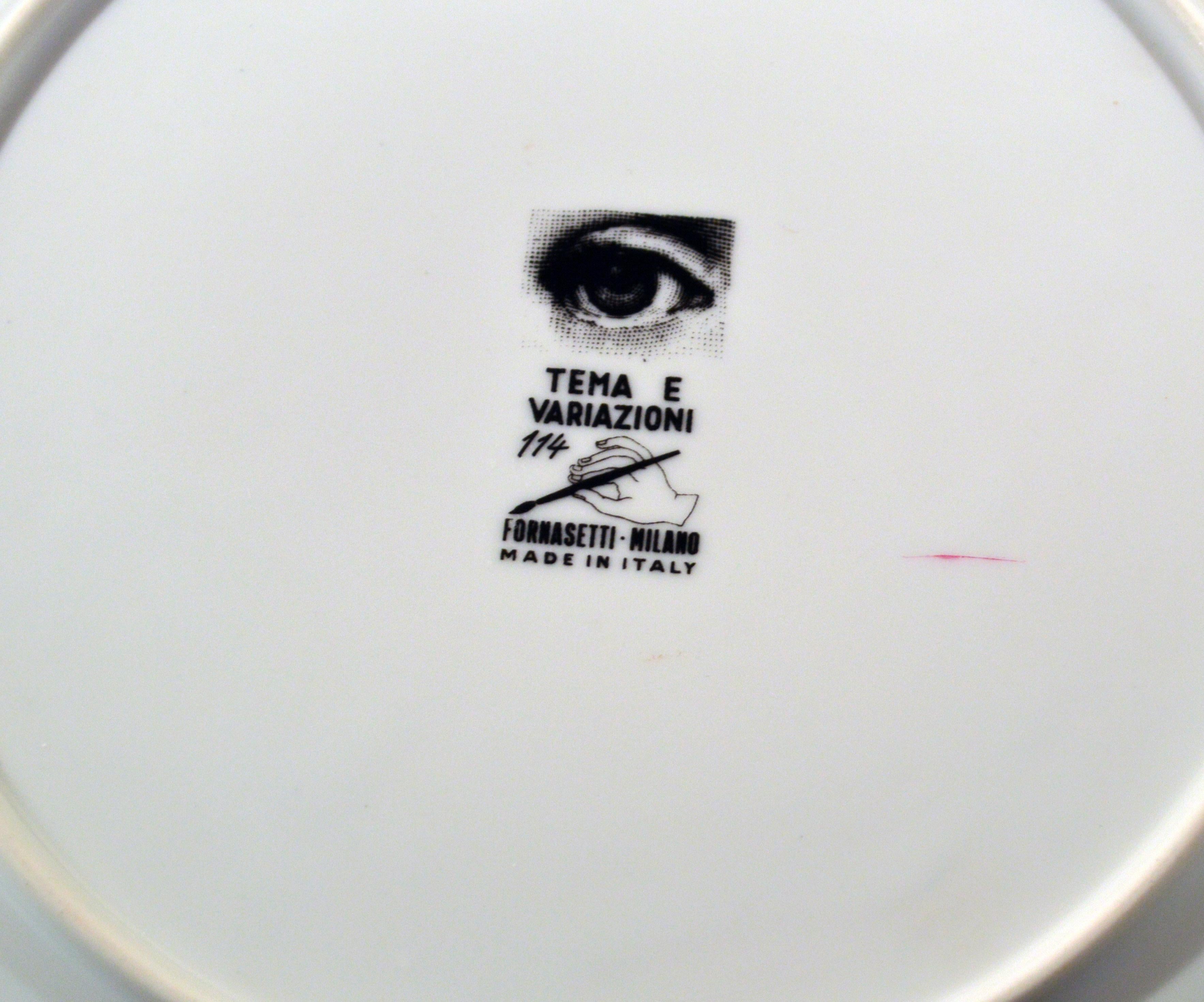 Piero Fornasetti Porcelain Plate Themes & Variation Pattern 114, Profile, Tema E In Good Condition In Downingtown, PA