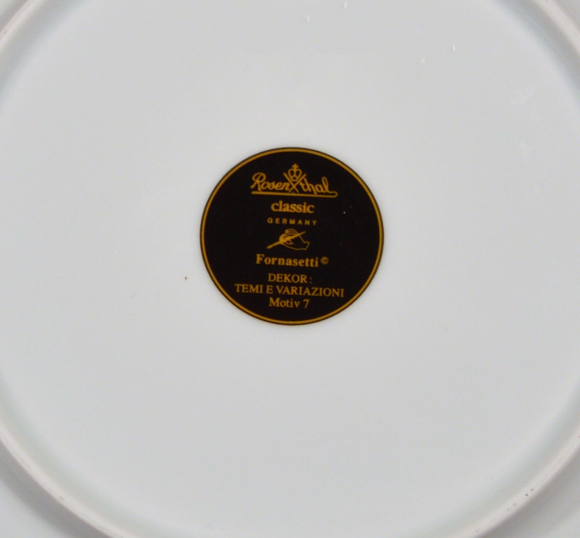 Rosenthal Piero Fornasetti Porcelain Plate,
Themes & Variation Pattern, Motiv 13,
The 1980s
(NY9319-crr)

The striking Rosenthal Fornasetti gold-rimmed black and white printed plate with the face of Lina Cavalieri with floating