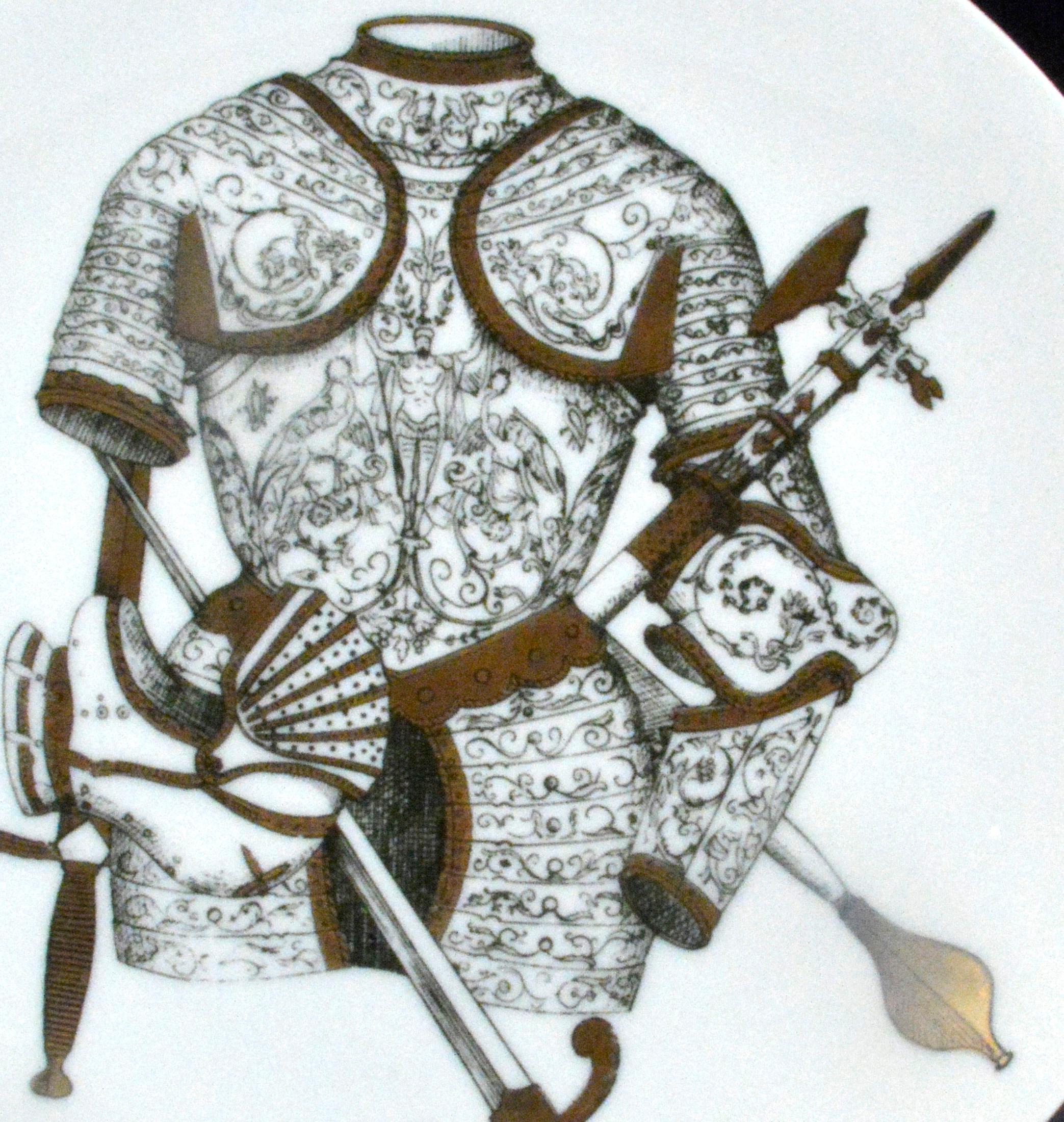 Mid-Century Modern Piero Fornasetti Porcelain Plate with Coats of Armour, the Armature Pattern For Sale