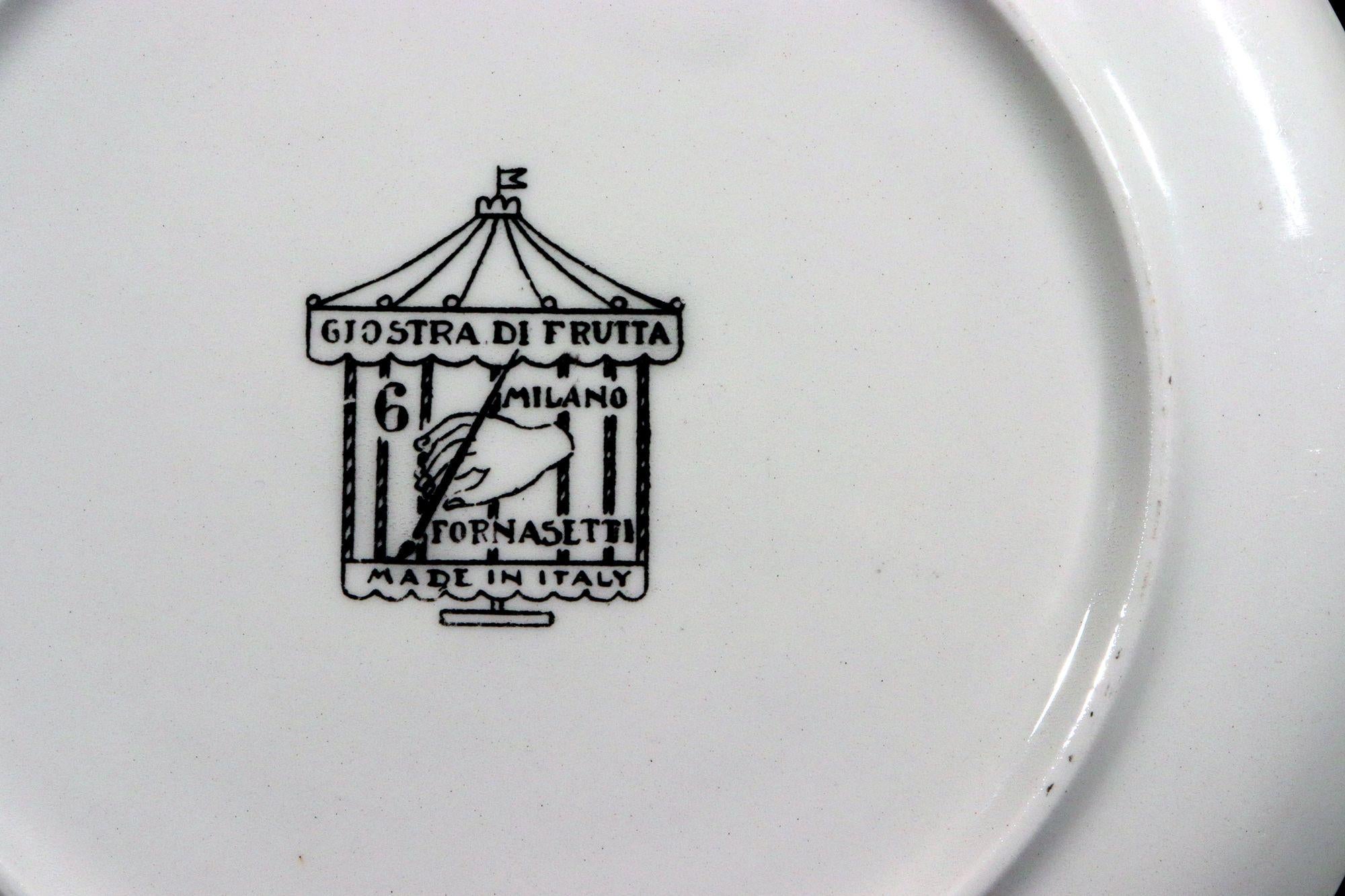 Mid-Century Modern Piero Fornasetti Porcelain Plates, Giostra di Frutta (Merry-go-Round of Fruit) For Sale
